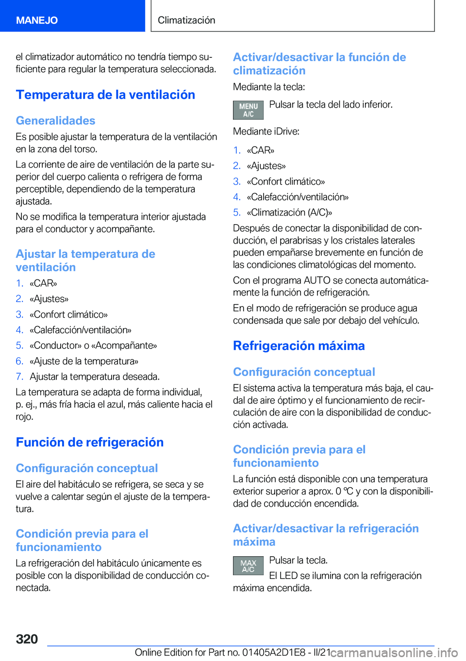 BMW X6 M 2021  Manuales de Empleo (in Spanish) �e�l��c�l�i�m�a�t�i�z�a�d�o�r��a�u�t�o�m�