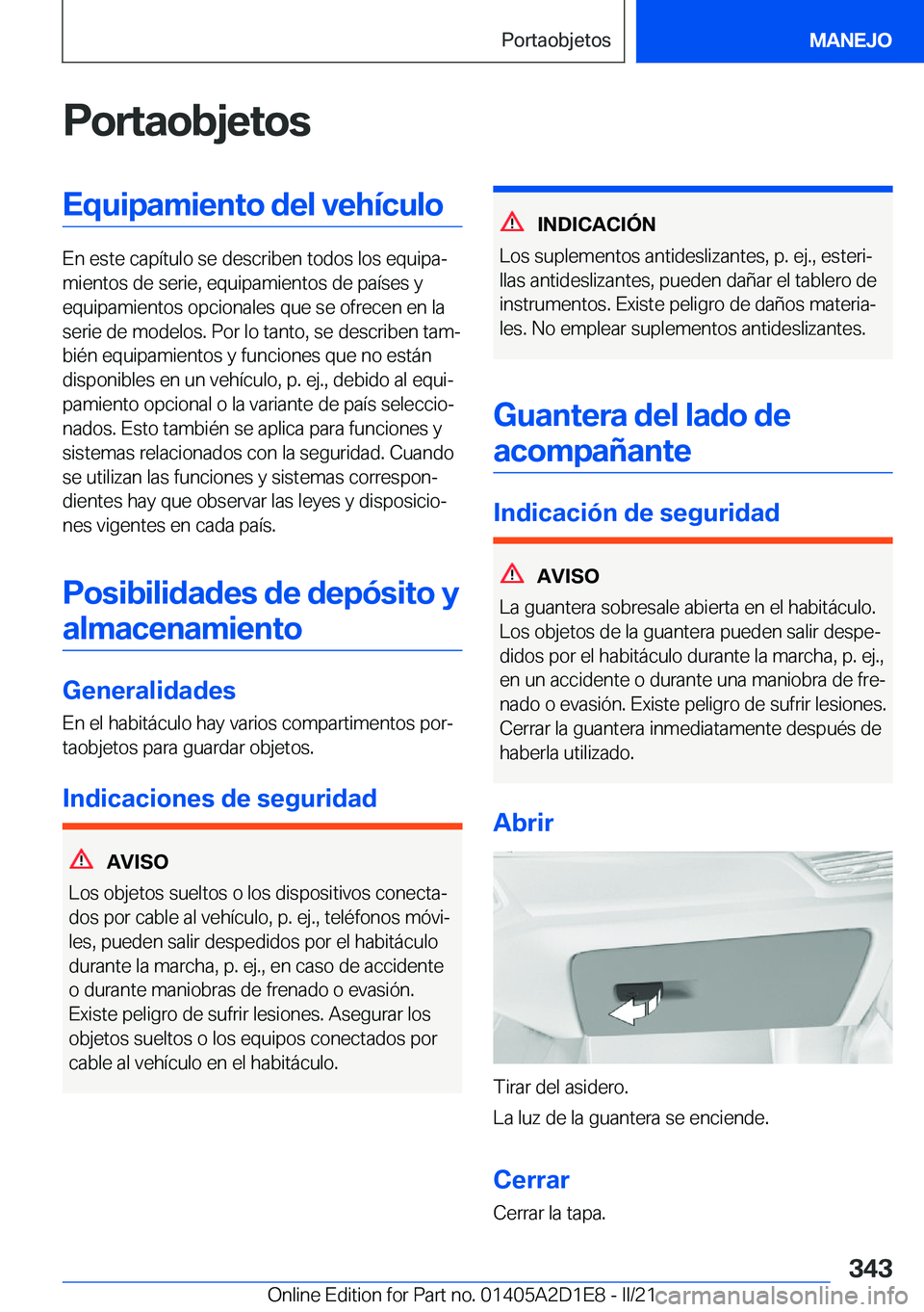 BMW X6 M 2021  Manuales de Empleo (in Spanish) �P�o�r�t�a�o�b�j�e�t�o�s�E�q�u�i�p�a�m�i�e�n�t�o��d�e�l��v�e�h�