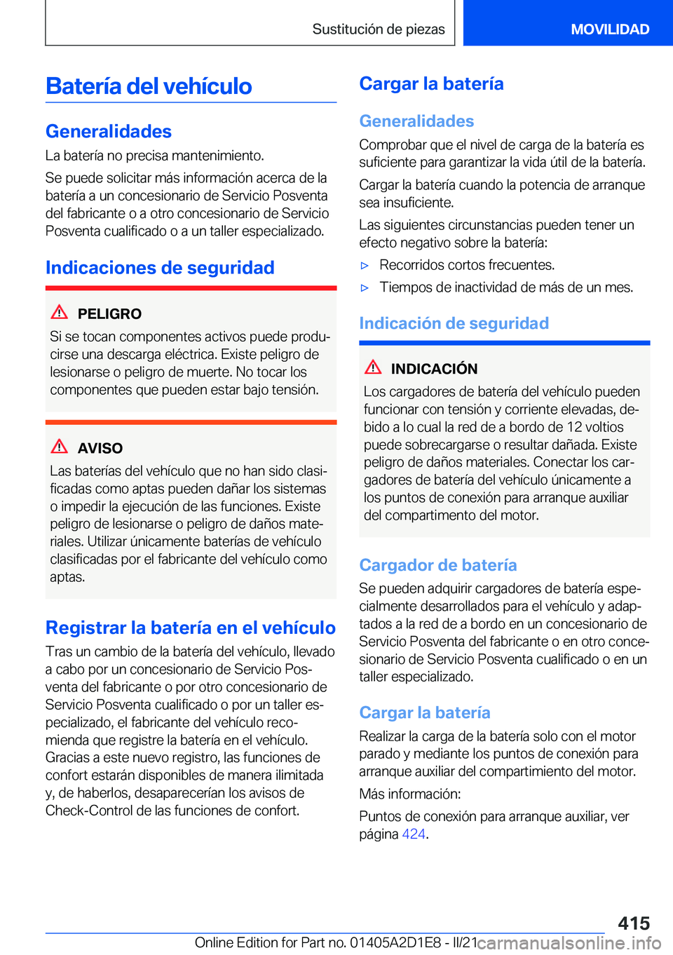 BMW X6 M 2021  Manuales de Empleo (in Spanish) �B�a�t�e�r�