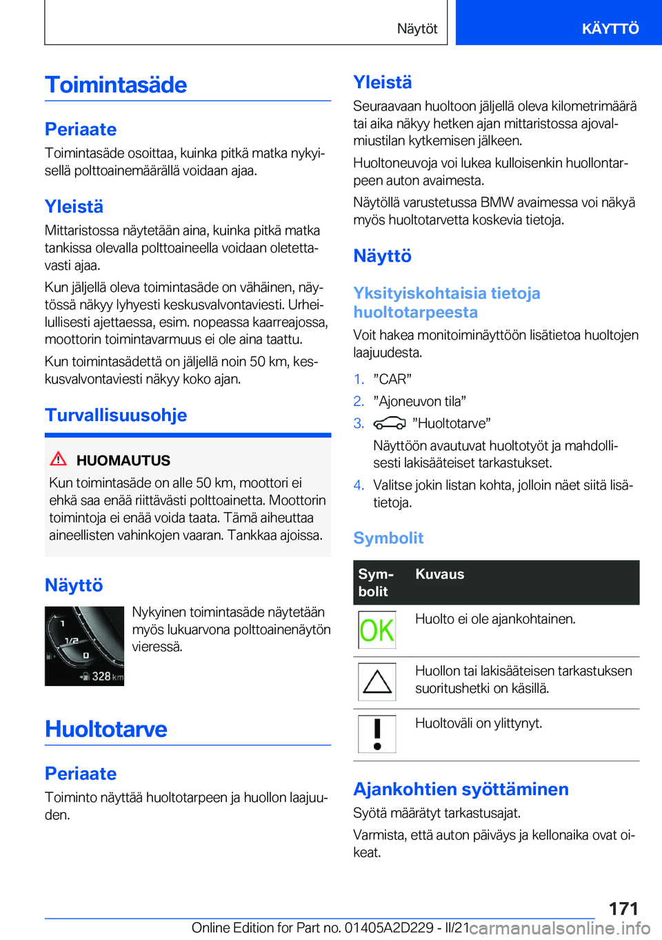 BMW X6 M 2021  Omistajan Käsikirja (in Finnish) �T�o�i�m�i�n�t�a�s�