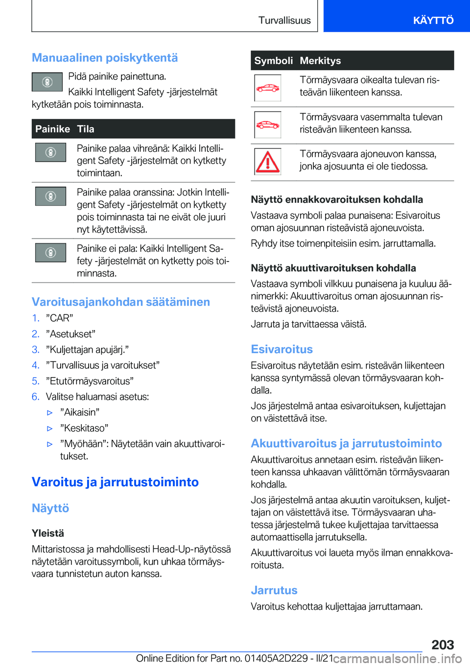 BMW X6 M 2021  Omistajan Käsikirja (in Finnish) �M�a�n�u�a�a�l�i�n�e�n��p�o�i�s�k�y�t�k�e�n�t�
