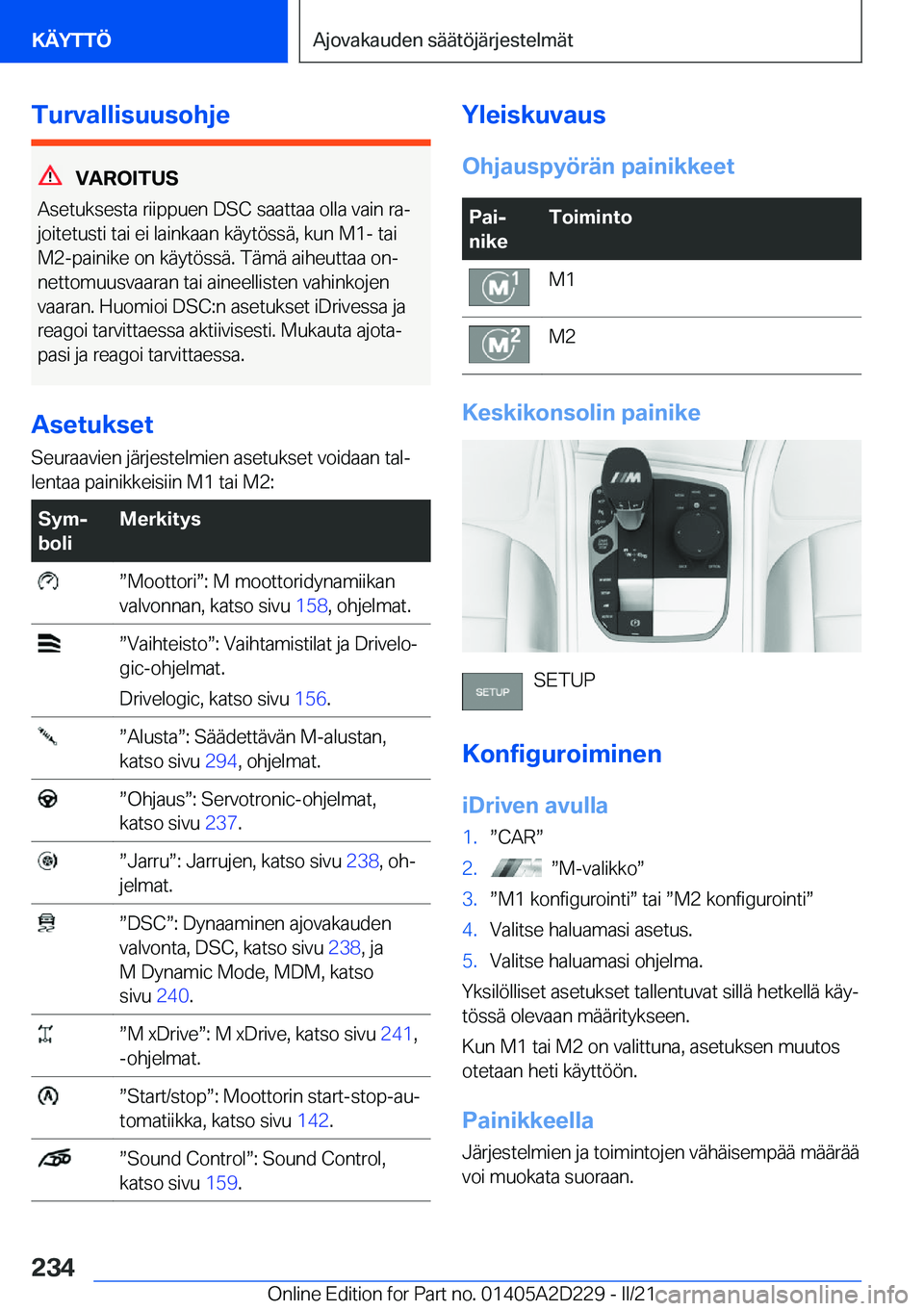 BMW X6 M 2021  Omistajan Käsikirja (in Finnish) �T�u�r�v�a�l�l�i�s�u�u�s�o�h�j�e
�V�A�R�O�I�T�U�S
�A�s�e�t�u�k�s�e�s�t�a��r�i�i�p�p�u�e�n��D�S�C��s�a�a�t�t�a�a��o�l�l�a��v�a�i�n��r�aj
�j�o�i�t�e�t�u�s�t�i��t�a�i��e�i��l�a�i�n�k�a�a�n��k�