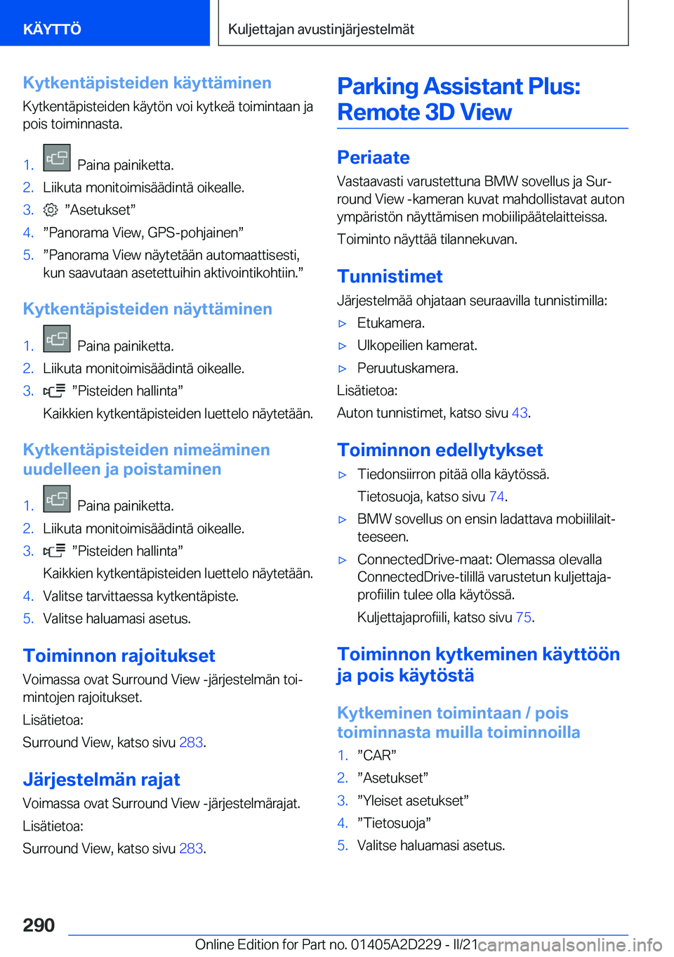 BMW X6 M 2021  Omistajan Käsikirja (in Finnish) �K�y�t�k�e�n�t�