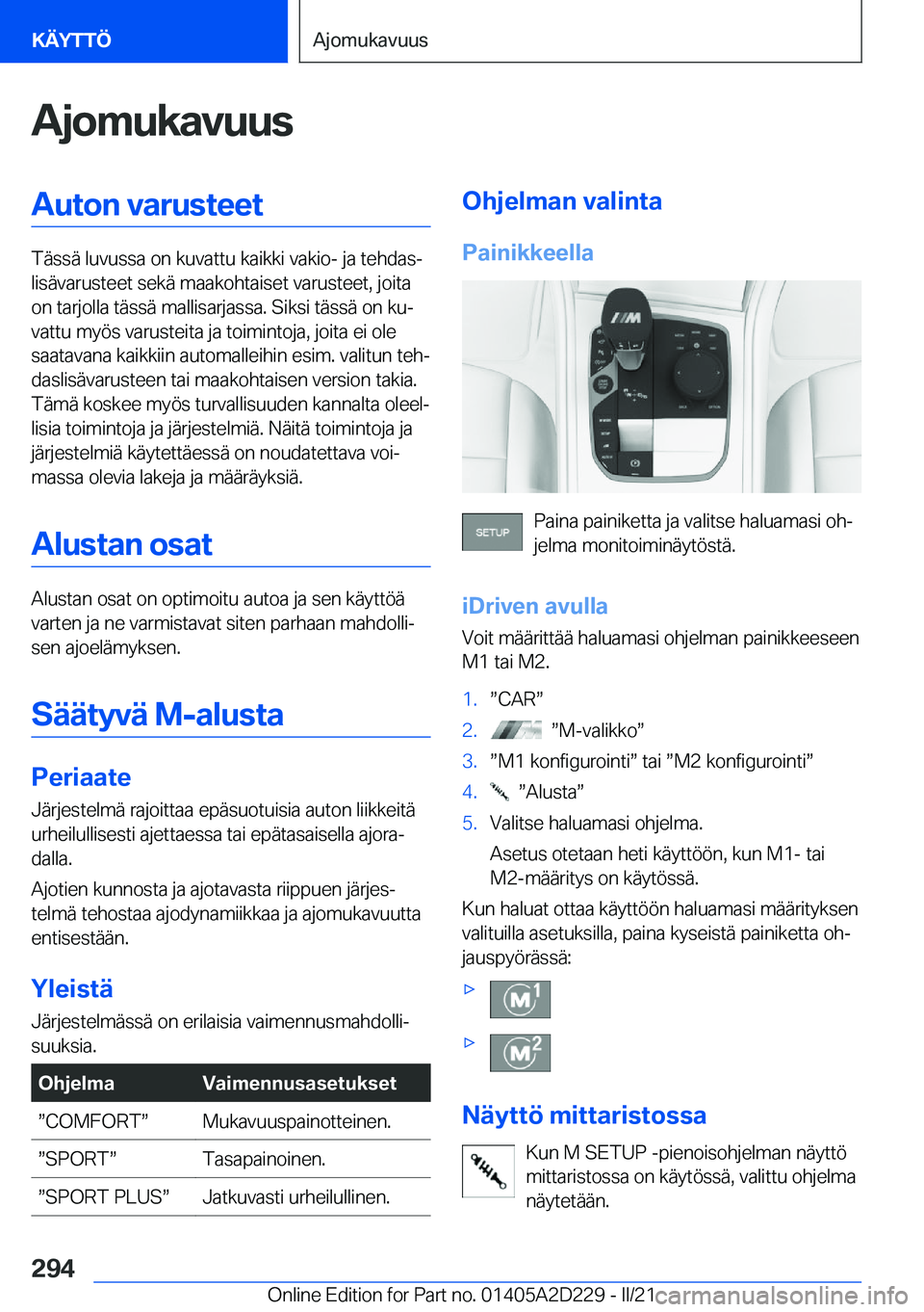 BMW X6 M 2021  Omistajan Käsikirja (in Finnish) �A�j�o�m�u�k�a�v�u�u�s�A�u�t�o�n��v�a�r�u�s�t�e�e�t
�T�