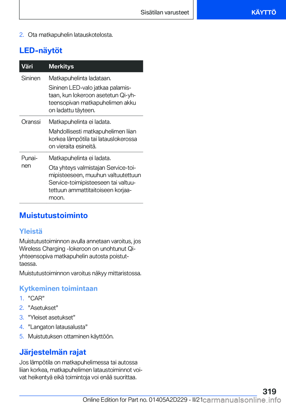 BMW X6 M 2021  Omistajan Käsikirja (in Finnish) �2�.�O�t�a��m�a�t�k�a�p�u�h�e�l�i�n��l�a�t�a�u�s�k�o�t�e�l�o�s�t�a�.
�L�E�D�-�n�