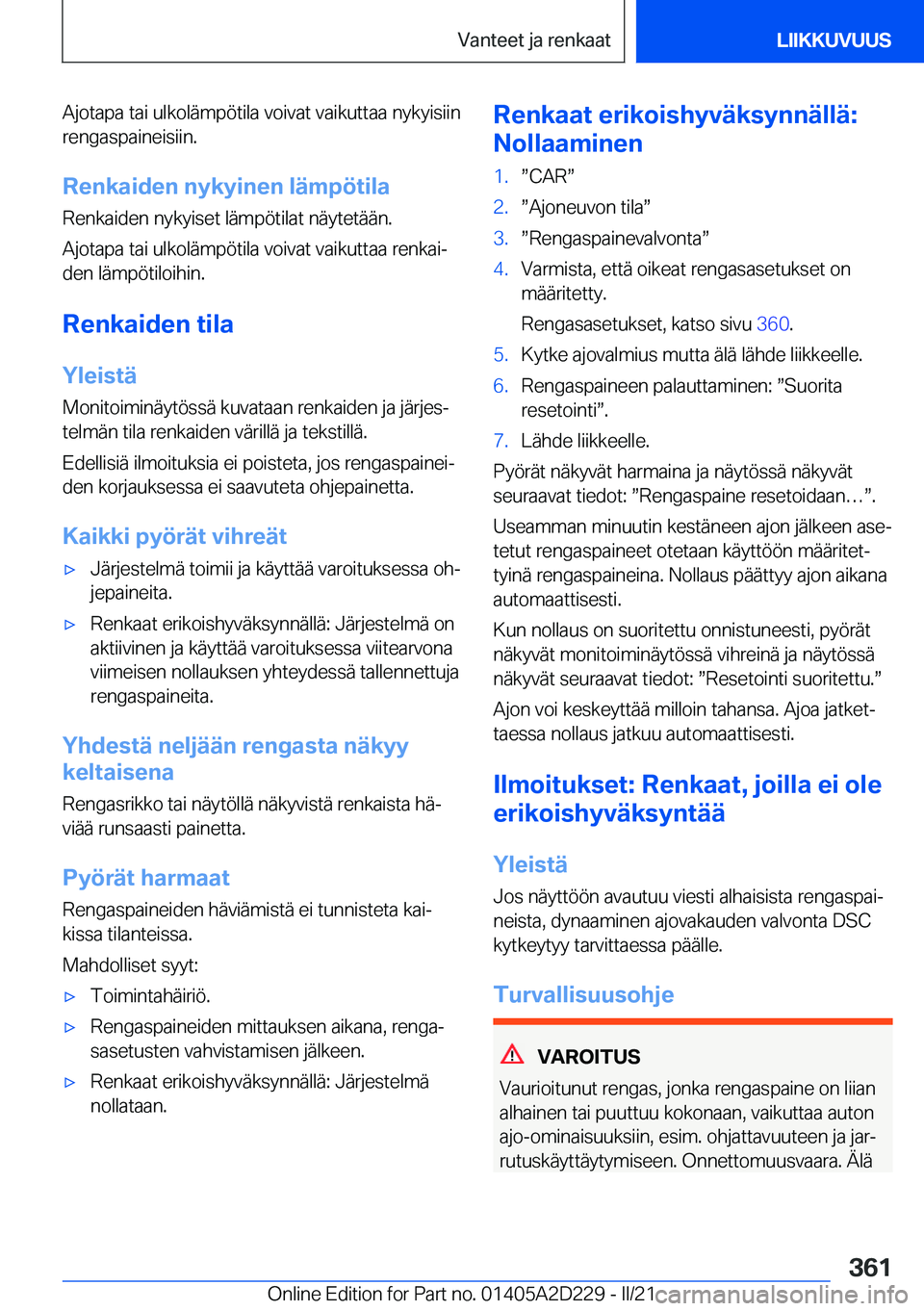BMW X6 M 2021  Omistajan Käsikirja (in Finnish) �A�j�o�t�a�p�a��t�a�i��u�l�k�o�l�
