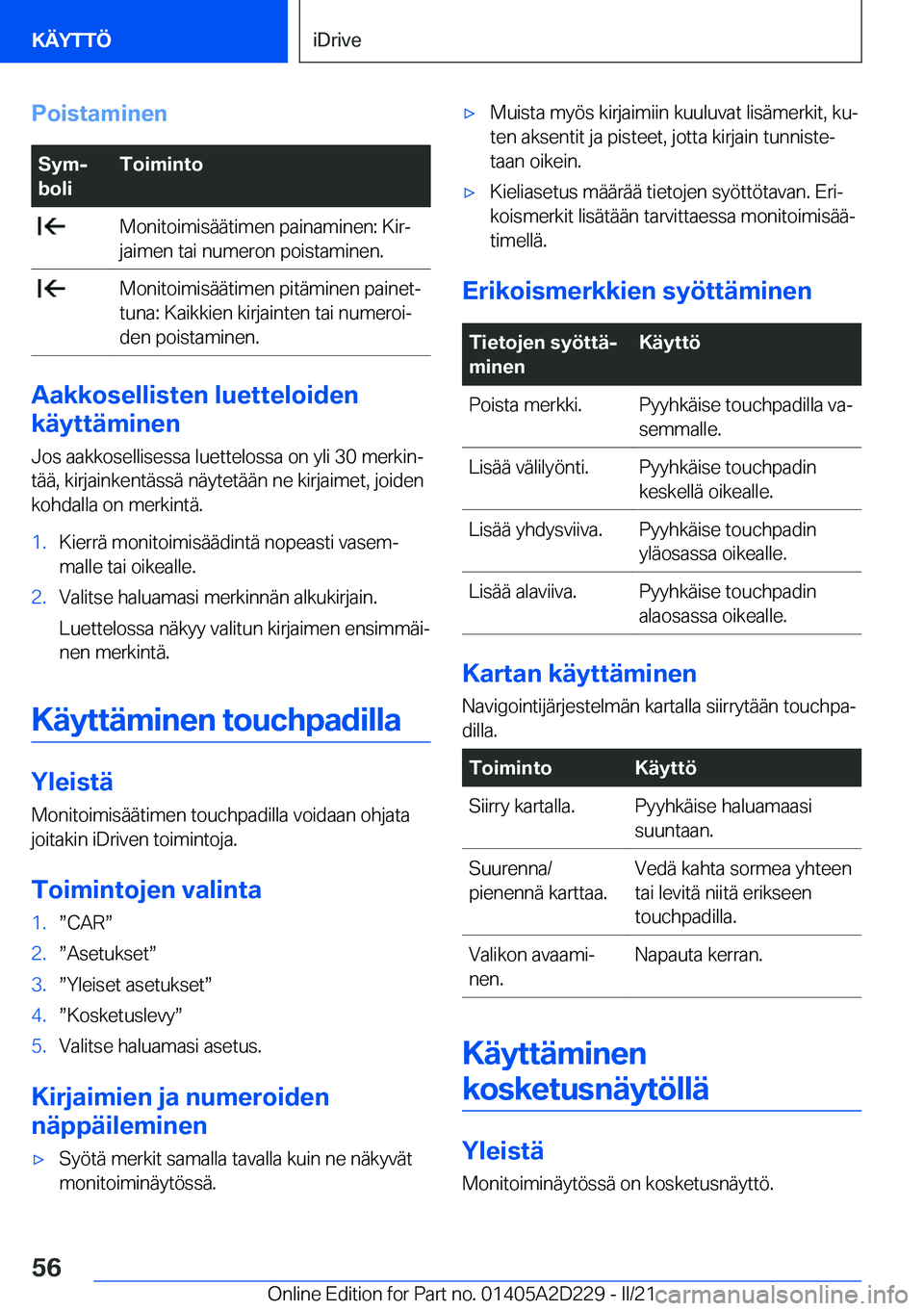BMW X6 M 2021  Omistajan Käsikirja (in Finnish) �P�o�i�s�t�a�m�i�n�e�n�S�y�mj
�b�o�l�i�T�o�i�m�i�n�t�o��M�o�n�i�t�o�i�m�i�s�