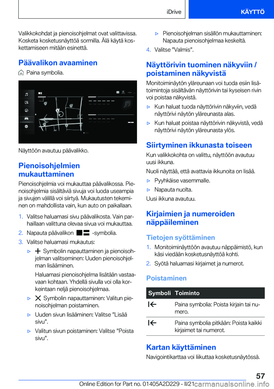 BMW X6 M 2021  Omistajan Käsikirja (in Finnish) �V�a�l�i�k�k�o�k�o�h�d�a�t��j�a��p�i�e�n�o�i�s�o�h�j�e�l�m�a�t��o�v�a�t��v�a�l�i�t�t�a�v�i�s�s�a�.�K�o�s�k�e�t�a��k�o�s�k�e�t�u�s�n�