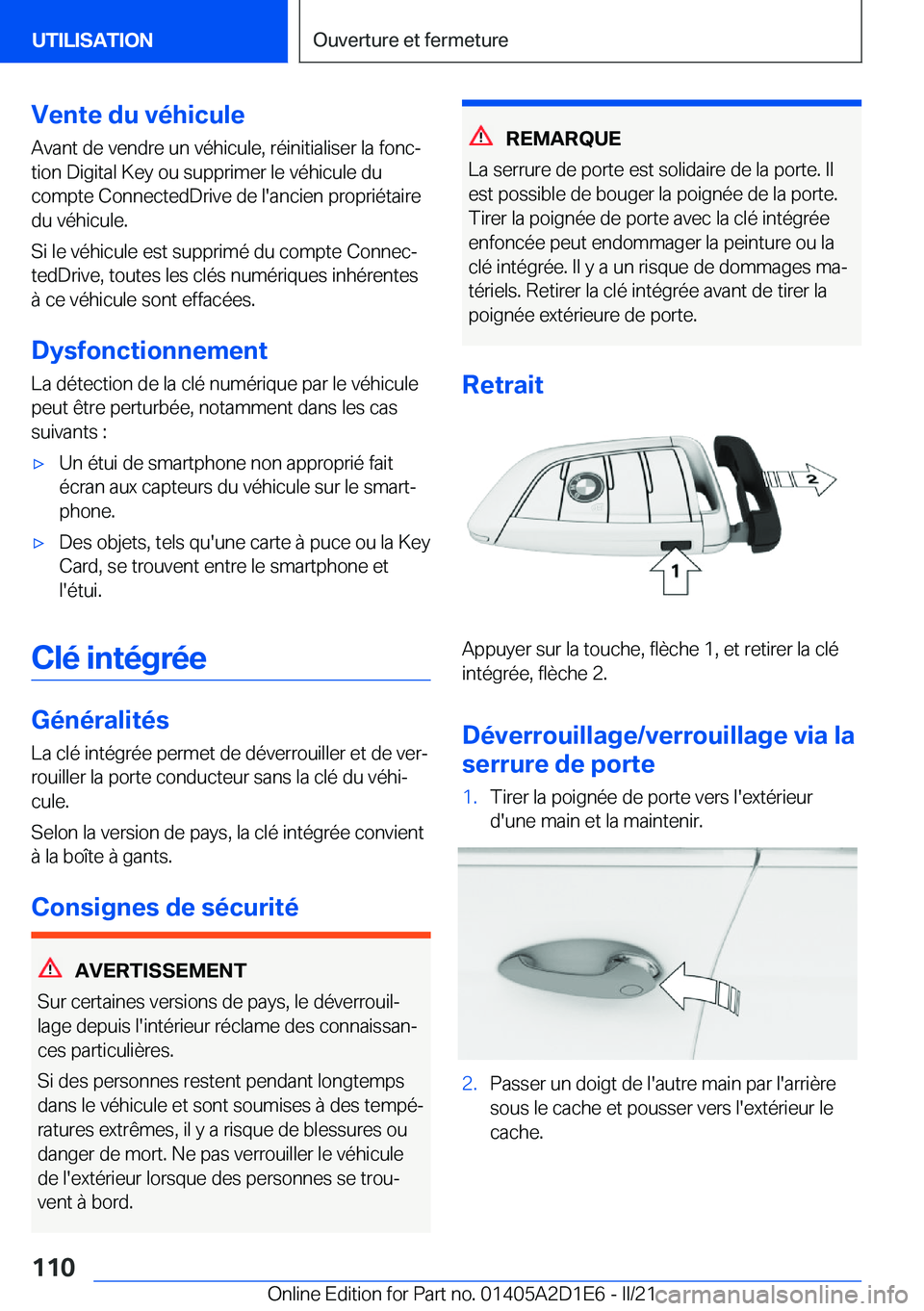 BMW X6 M 2021  Notices Demploi (in French) �V�e�n�t�e��d�u��v�é�h�i�c�u�l�e�A�v�a�n�t��d�e��v�e�n�d�r�e��u�n��v�é�h�i�c�u�l�e�,��r�é�i�n�i�t�i�a�l�i�s�e�r��l�a��f�o�n�cj
�t�i�o�n��D�i�g�i�t�a�l��K�e�y��o�u��s�u�p�p�r�i�m�e�r�