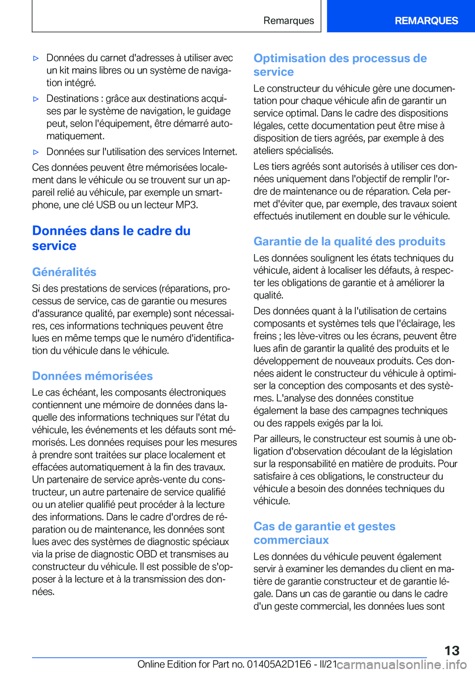 BMW X6 M 2021  Notices Demploi (in French) 'x�D�o�n�n�é�e�s��d�u��c�a�r�n�e�t��d�'�a�d�r�e�s�s�e�s��