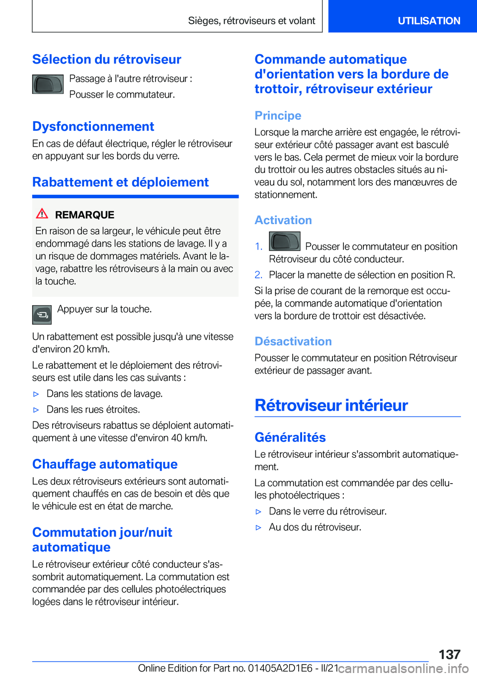 BMW X6 M 2021  Notices Demploi (in French) �S�é�l�e�c�t�i�o�n��d�u��r�é�t�r�o�v�i�s�e�u�r�P�a�s�s�a�g�e��