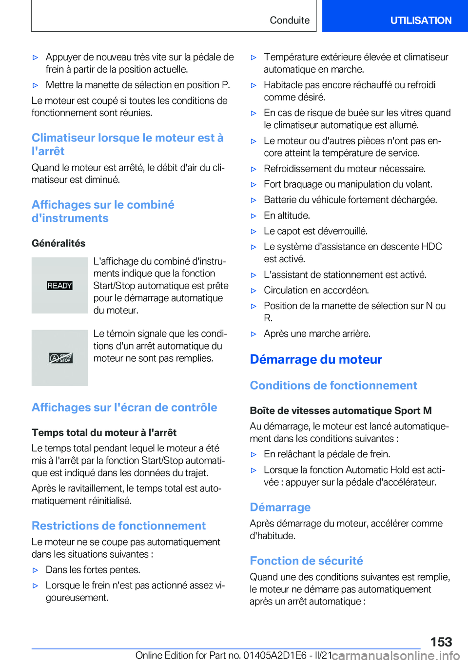 BMW X6 M 2021  Notices Demploi (in French) 'x�A�p�p�u�y�e�r��d�e��n�o�u�v�e�a�u��t�r�è�s��v�i�t�e��s�u�r��l�a��p�é�d�a�l�e��d�e
�f�r�e�i�n��