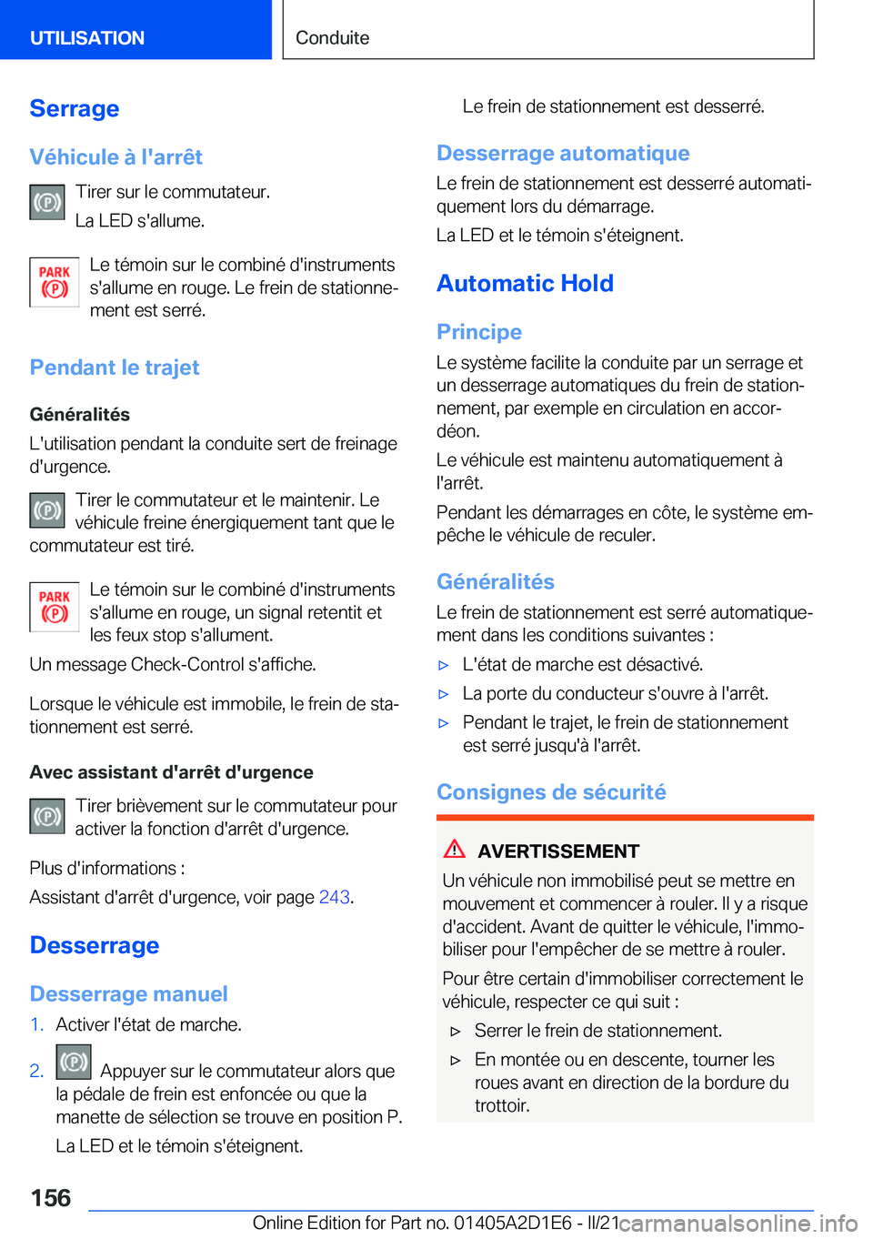 BMW X6 M 2021  Notices Demploi (in French) �S�e�r�r�a�g�e
�V�é�h�i�c�u�l�e��