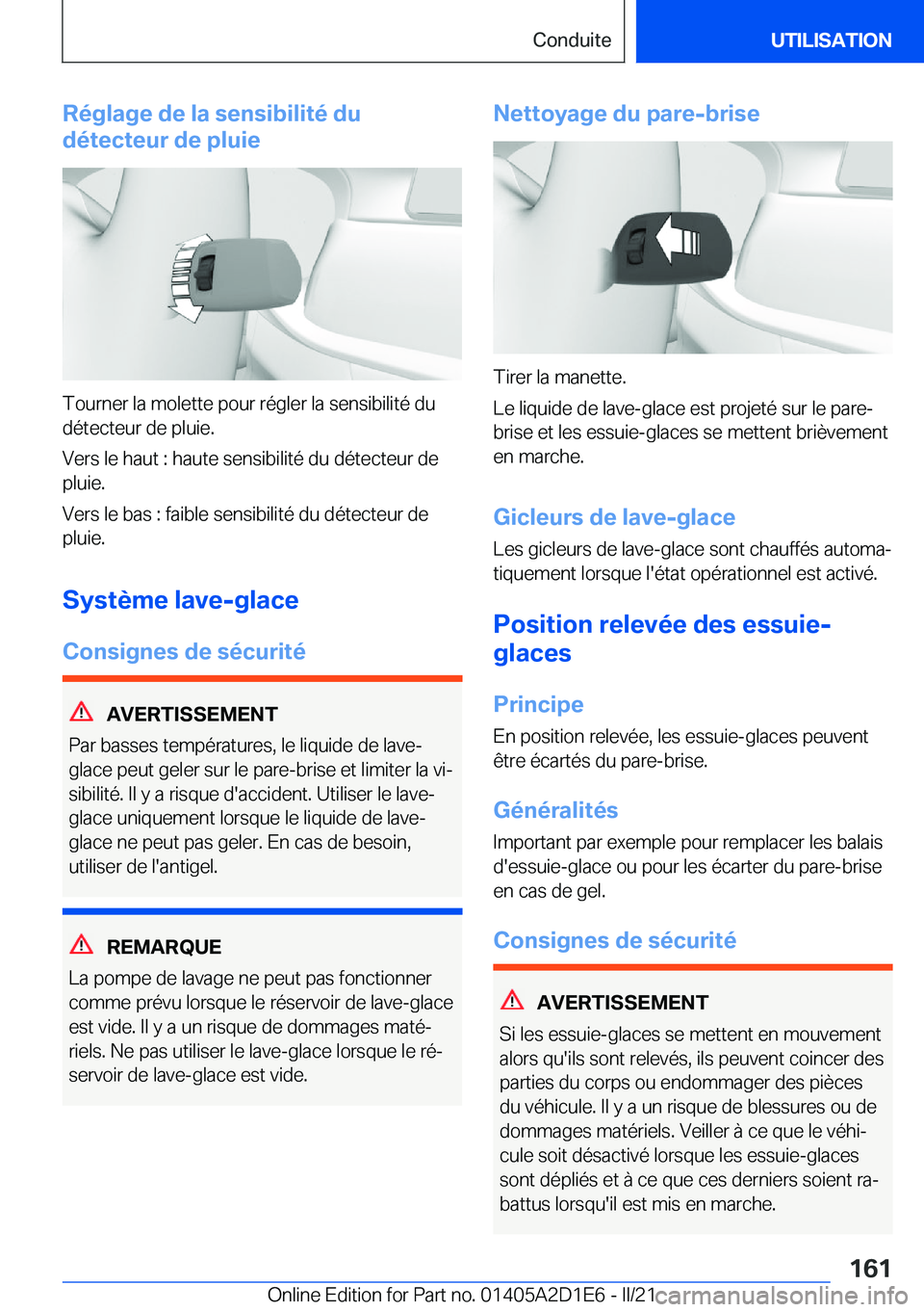 BMW X6 M 2021  Notices Demploi (in French) �R�é�g�l�a�g�e��d�e��l�a��s�e�n�s�i�b�i�l�i�t�é��d�u
�d�é�t�e�c�t�e�u�r��d�e��p�l�u�i�e
�T�o�u�r�n�e�r��l�a��m�o�l�e�t�t�e��p�o�u�r��r�é�g�l�e�r��l�a��s�e�n�s�i�b�i�l�i�t�é��d�u �d�