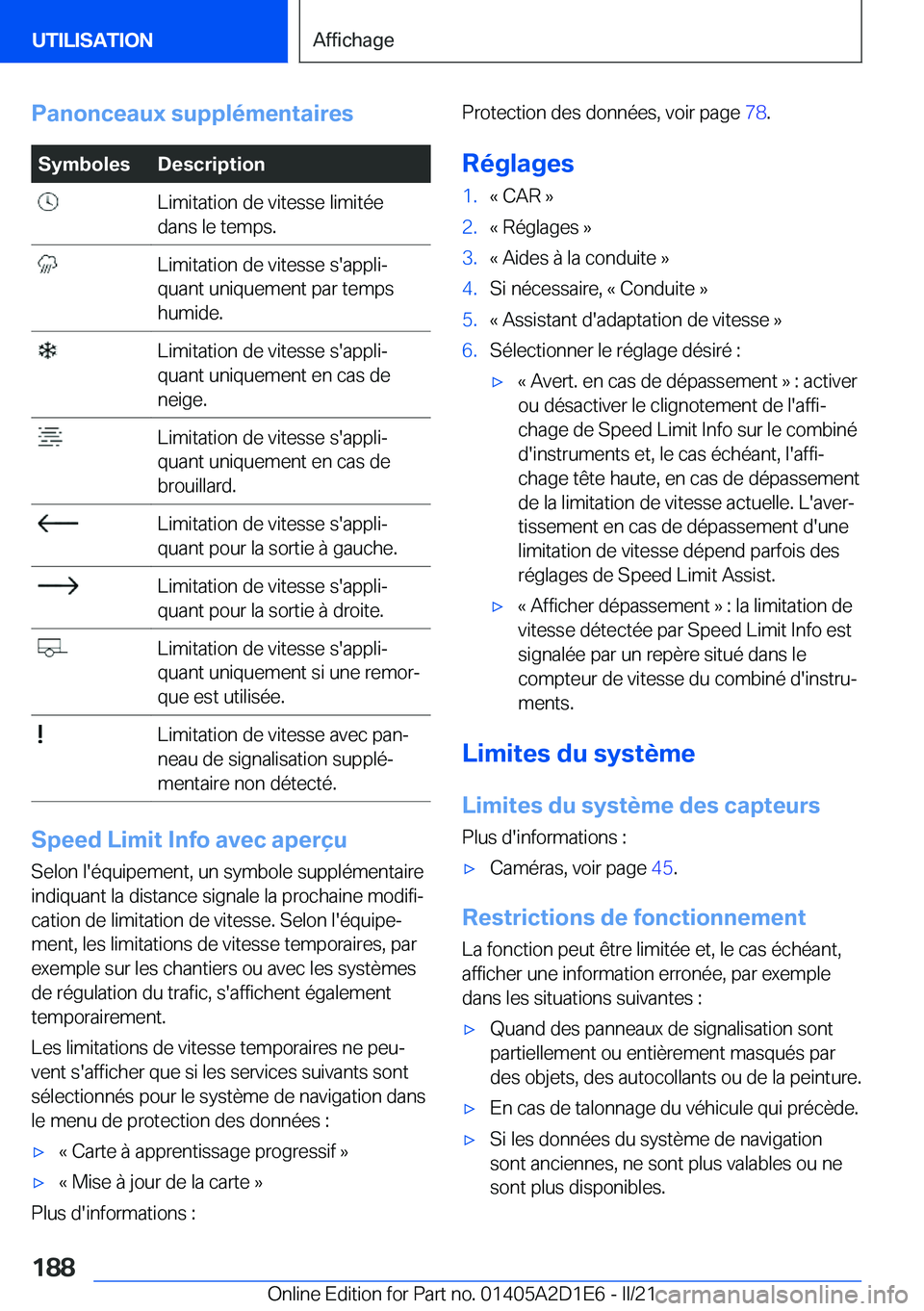BMW X6 M 2021  Notices Demploi (in French) �P�a�n�o�n�c�e�a�u�x��s�u�p�p�l�é�m�e�n�t�a�i�r�e�s�S�y�m�b�o�l�e�s�D�e�s�c�r�i�p�t�i�o�n��L�i�m�i�t�a�t�i�o�n��d�e��v�i�t�e�s�s�e��l�i�m�i�t�é�e
�d�a�n�s��l�e��t�e�m�p�s�.��L�i�m�i�t�a�t�i�
