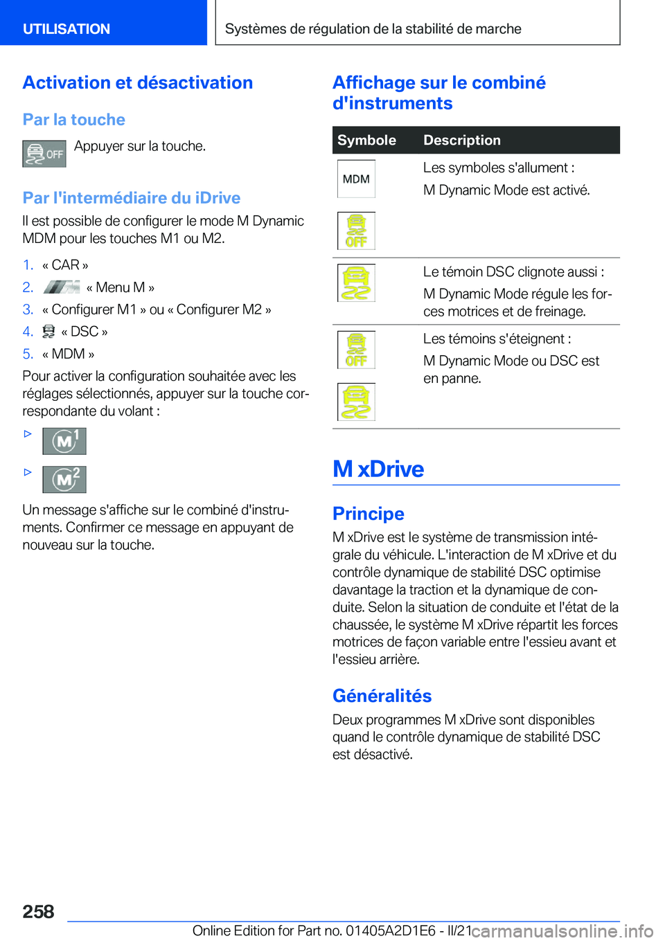 BMW X6 M 2021  Notices Demploi (in French) �A�c�t�i�v�a�t�i�o�n��e�t��d�é�s�a�c�t�i�v�a�t�i�o�n�P�a�r��l�a��t�o�u�c�h�e �A�p�p�u�y�e�r��s�u�r��l�a��t�o�u�c�h�e�.
�P�a�r��l�'�i�n�t�e�r�m�é�d�i�a�i�r�e��d�u��i�D�r�i�v�e �I�l��e�