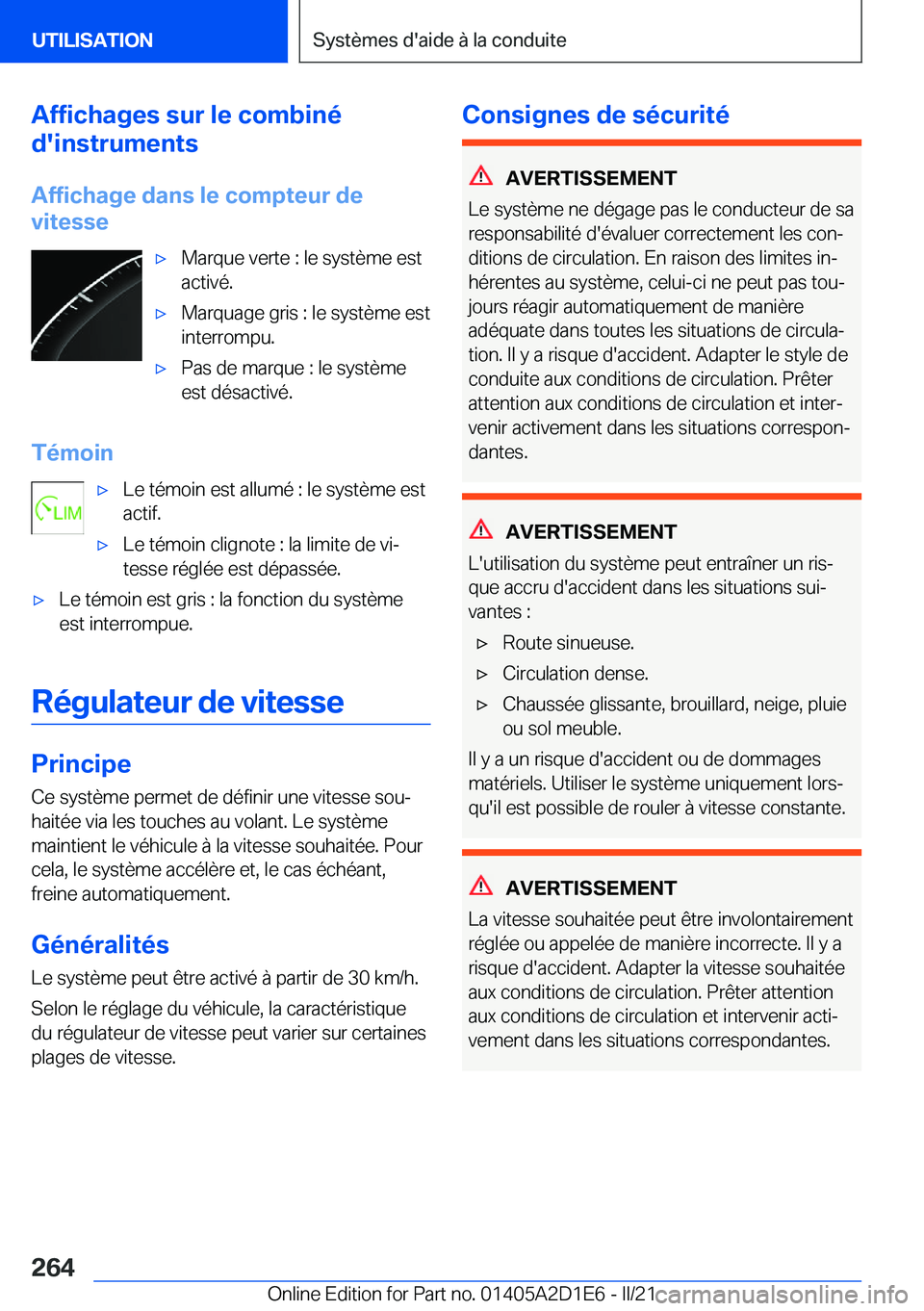 BMW X6 M 2021  Notices Demploi (in French) �A�f�f�i�c�h�a�g�e�s��s�u�r��l�e��c�o�m�b�i�n�é
�d�'�i�n�s�t�r�u�m�e�n�t�s
�A�f�f�i�c�h�a�g�e��d�a�n�s��l�e��c�o�m�p�t�e�u�r��d�e
�v�i�t�e�s�s�e'x�M�a�r�q�u�e��v�e�r�t�e��:��l�e��s