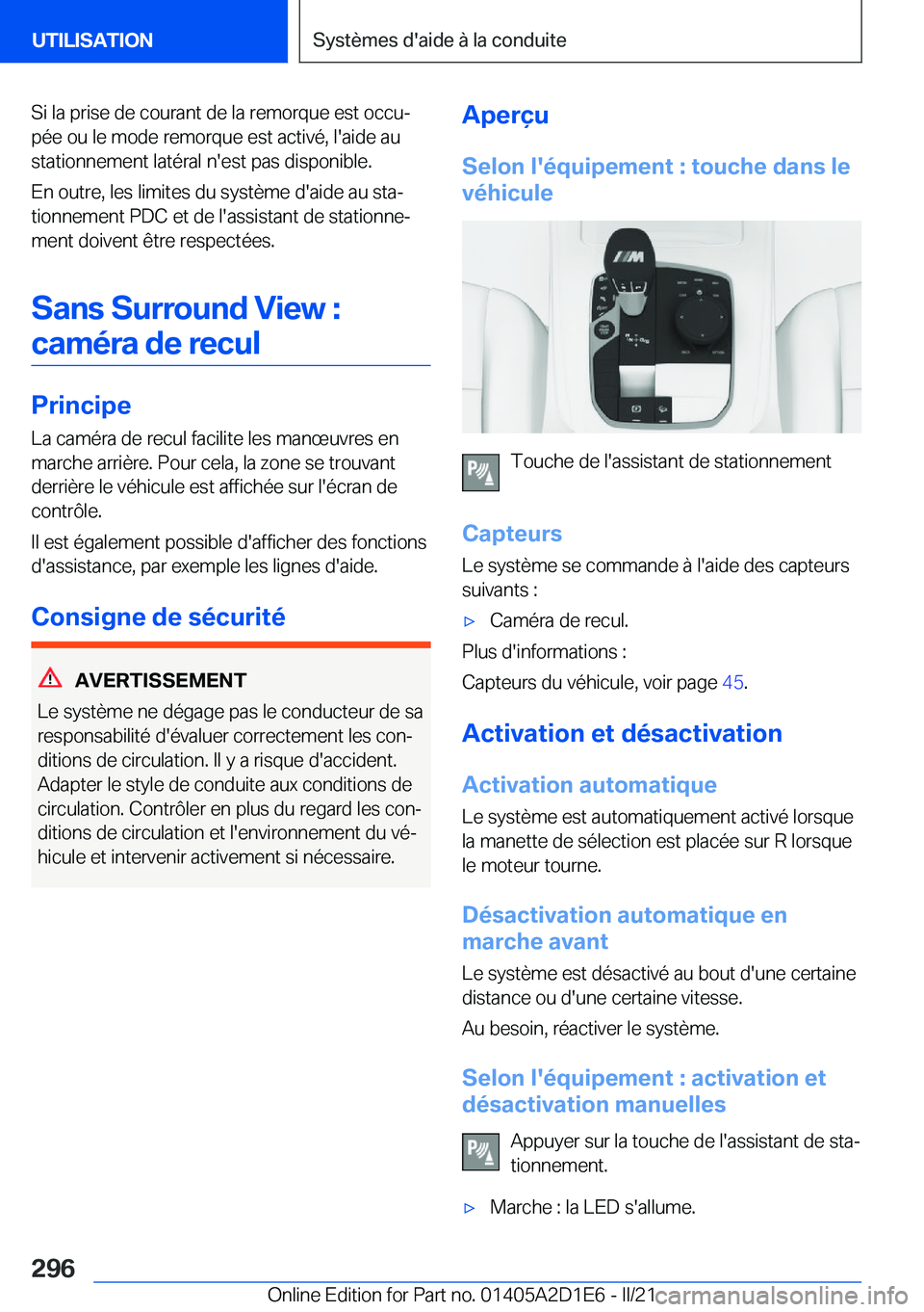 BMW X6 M 2021  Notices Demploi (in French) �S�i��l�a��p�r�i�s�e��d�e��c�o�u�r�a�n�t��d�e��l�a��r�e�m�o�r�q�u�e��e�s�t��o�c�c�uj�p�é�e��o�u��l�e��m�o�d�e��r�e�m�o�r�q�u�e��e�s�t��a�c�t�i�v�é�,��l�'�a�i�d�e��a�u�s�t�a�t�i