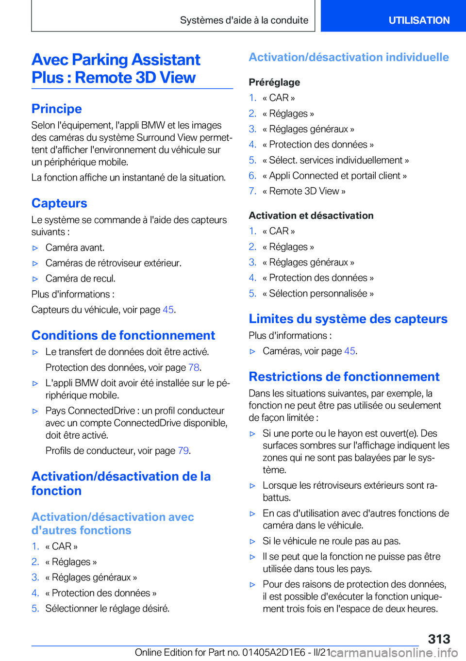 BMW X6 M 2021  Notices Demploi (in French) �A�v�e�c��P�a�r�k�i�n�g��A�s�s�i�s�t�a�n�t�P�l�u�s��:��R�e�m�o�t�e��3�D��V�i�e�w
�P�r�i�n�c�i�p�e �S�e�l�o�n��l�'�é�q�u�i�p�e�m�e�n�t�,��l�'�a�p�p�l�i��B�M�W��e�t��l�e�s��i�m�a�g�