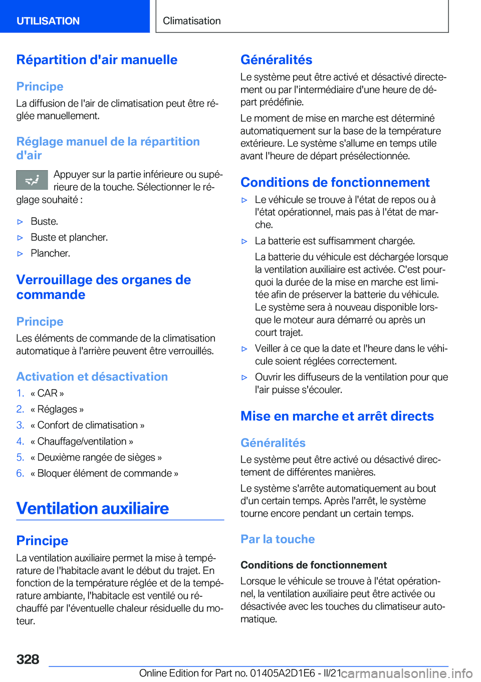 BMW X6 M 2021  Notices Demploi (in French) �R�é�p�a�r�t�i�t�i�o�n��d�'�a�i�r��m�a�n�u�e�l�l�e�P�r�i�n�c�i�p�e�L�a��d�i�f�f�u�s�i�o�n��d�e��l�'�a�i�r��d�e��c�l�i�m�a�t�i�s�a�t�i�o�n��p�e�u�t��ê�t�r�e��r�éj�g�l�é�e��m�a�n