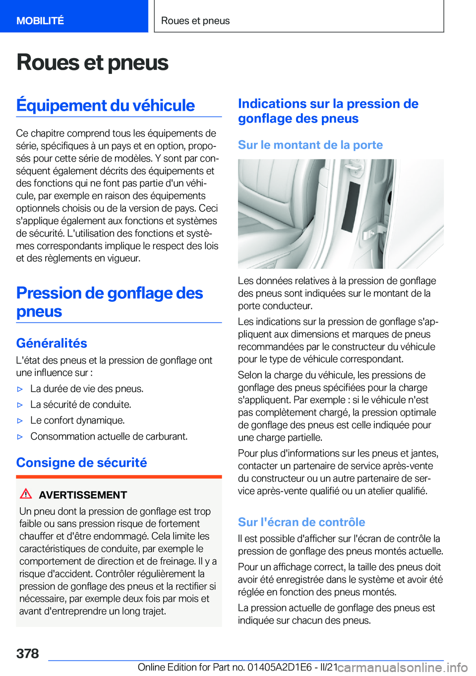 BMW X6 M 2021  Notices Demploi (in French) �R�o�u�e�s��e�t��p�n�e�u�s�