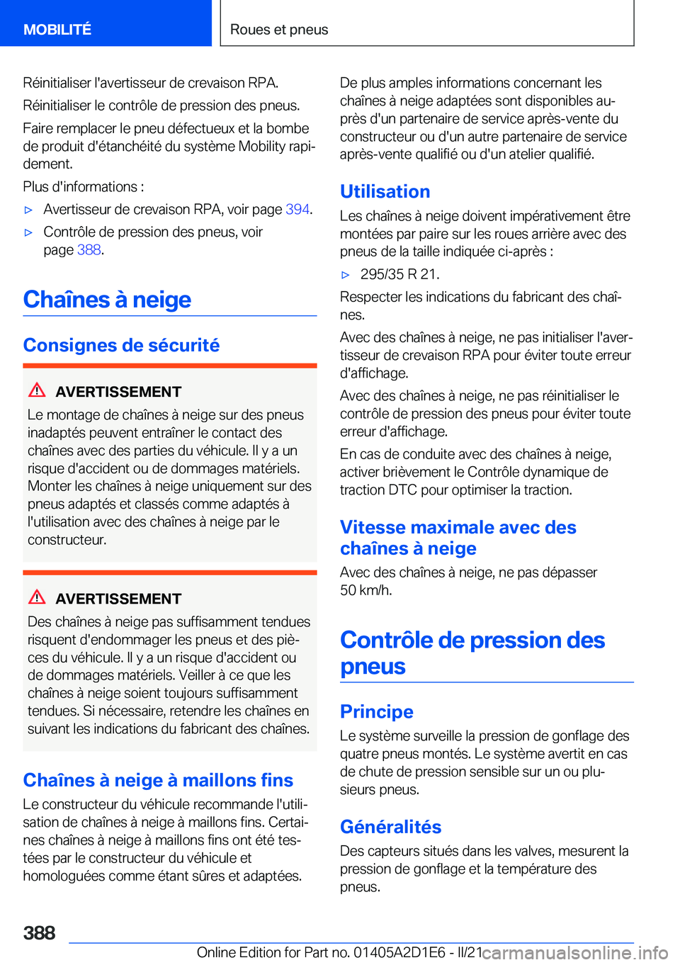 BMW X6 M 2021  Notices Demploi (in French) �R�é�i�n�i�t�i�a�l�i�s�e�r��l�'�a�v�e�r�t�i�s�s�e�u�r��d�e��c�r�e�v�a�i�s�o�n��R�P�A�.
�R�é�i�n�i�t�i�a�l�i�s�e�r��l�e��c�o�n�t�r�