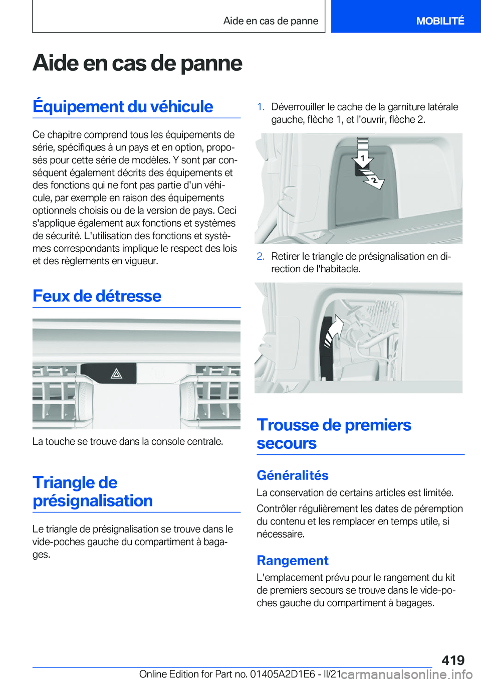 BMW X6 M 2021  Notices Demploi (in French) �A�i�d�e��e�n��c�a�s��d�e��p�a�n�n�e�