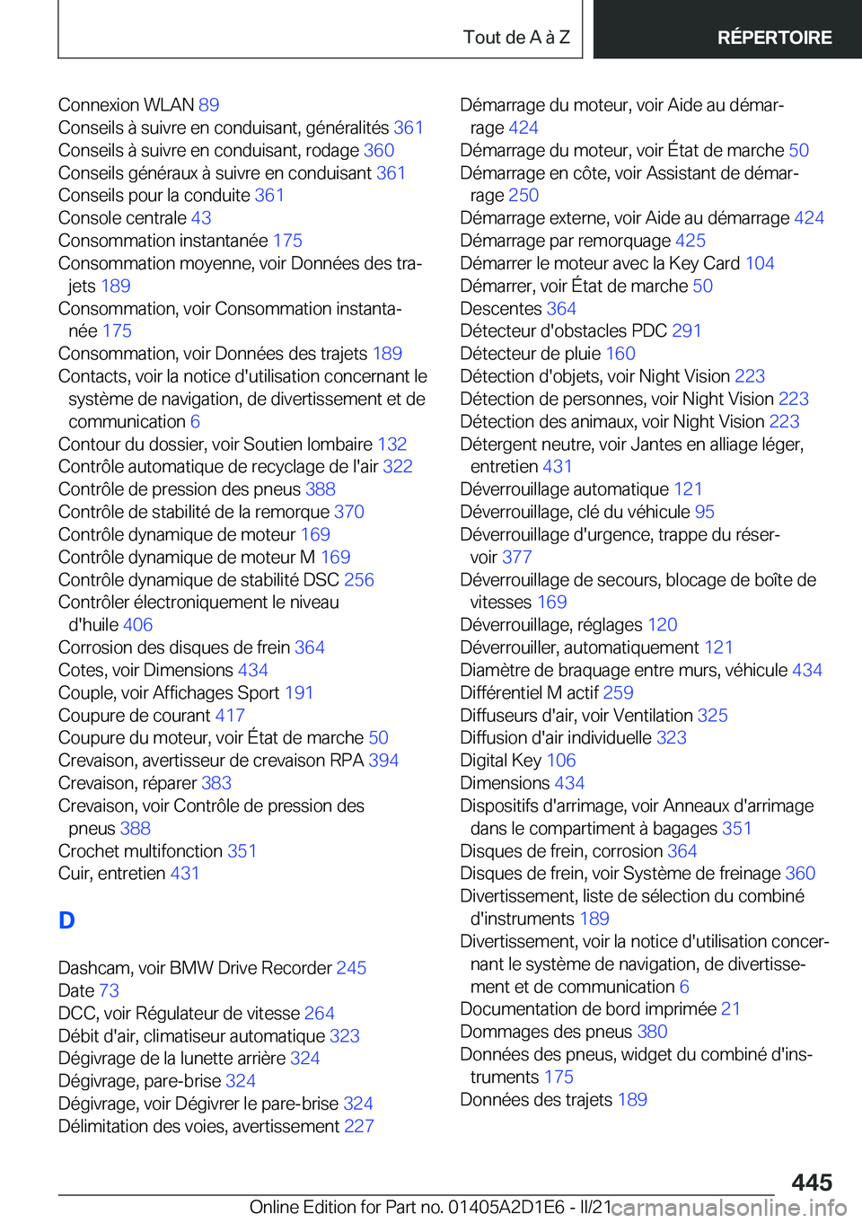 BMW X6 M 2021  Notices Demploi (in French) �C�o�n�n�e�x�i�o�n��W�L�A�N��8�9�
�C�o�n�s�e�i�l�s��