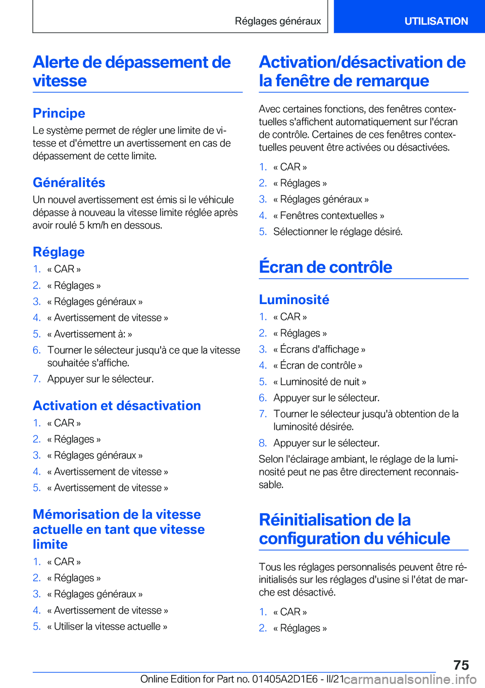 BMW X6 M 2021  Notices Demploi (in French) �A�l�e�r�t�e��d�e��d�é�p�a�s�s�e�m�e�n�t��d�e�v�i�t�e�s�s�e
�P�r�i�n�c�i�p�e �L�e��s�y�s�t�è�m�e��p�e�r�m�e�t��d�e��r�é�g�l�e�r��u�n�e��l�i�m�i�t�e��d�e��v�ij
�t�e�s�s�e��e�t��d�'