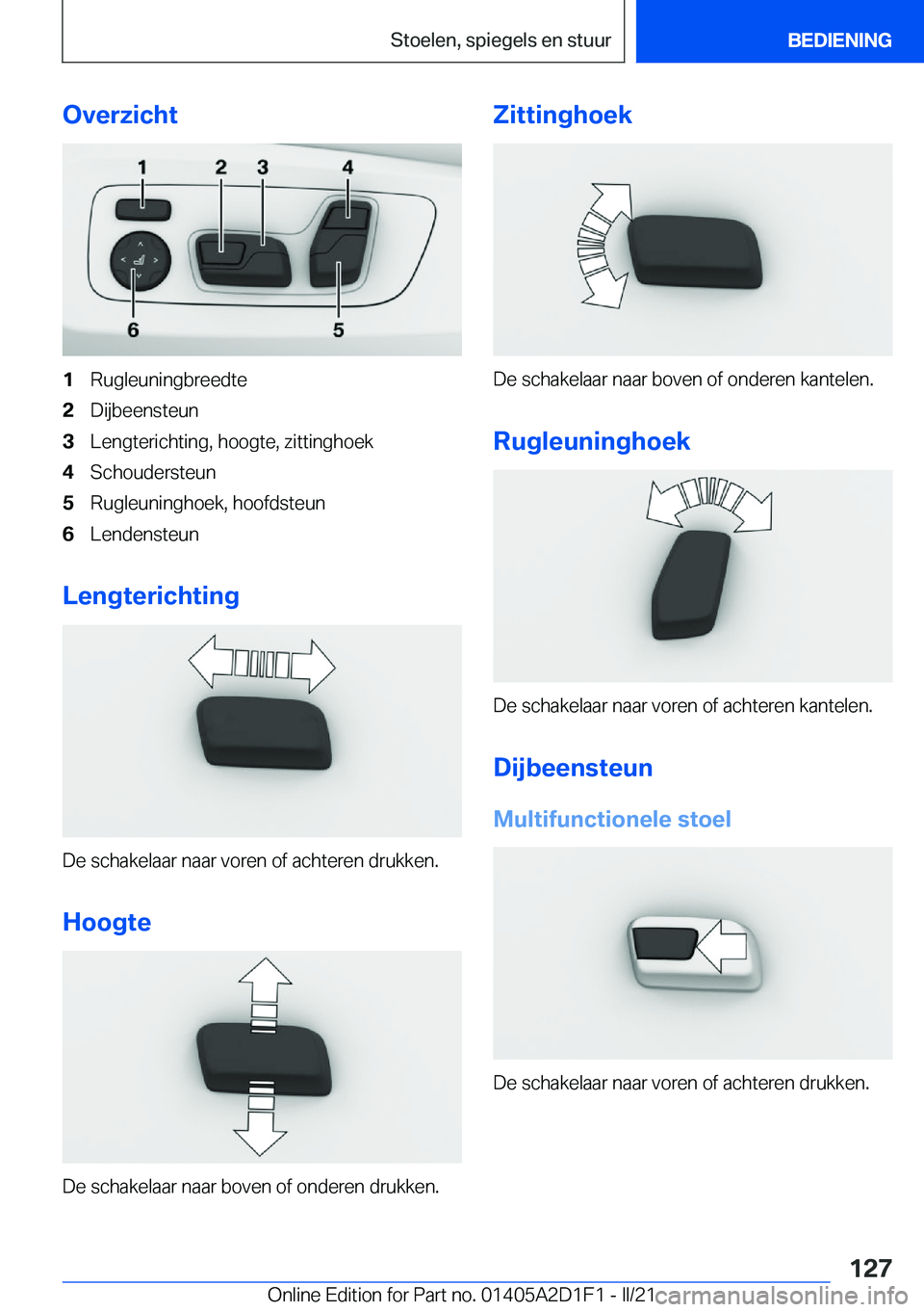 BMW X6 M 2021  Instructieboekjes (in Dutch) �O�v�e�r�z�i�c�h�t�1�R�u�g�l�e�u�n�i�n�g�b�r�e�e�d�t�e�2�D�i�j�b�e�e�n�s�t�e�u�n�3�L�e�n�g�t�e�r�i�c�h�t�i�n�g�,��h�o�o�g�t�e�,��z�i�t�t�i�n�g�h�o�e�k�4�S�c�h�o�u�d�e�r�s�t�e�u�n�5�R�u�g�l�e�u�n�i�n