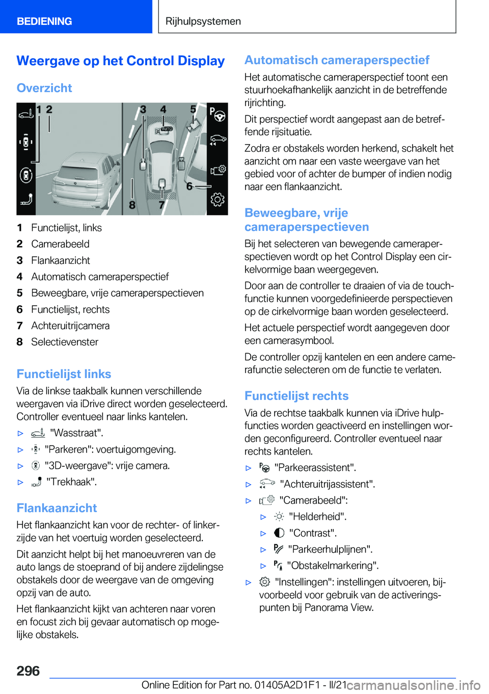 BMW X6 M 2021  Instructieboekjes (in Dutch) �W�e�e�r�g�a�v�e��o�p��h�e�t��C�o�n�t�r�o�l��D�i�s�p�l�a�y�O�v�e�r�z�i�c�h�t�1�F�u�n�c�t�i�e�l�i�j�s�t�,��l�i�n�k�s�2�C�a�m�e�r�a�b�e�e�l�d�3�F�l�a�n�k�a�a�n�z�i�c�h�t�4�A�u�t�o�m�a�t�i�s�c�h��c