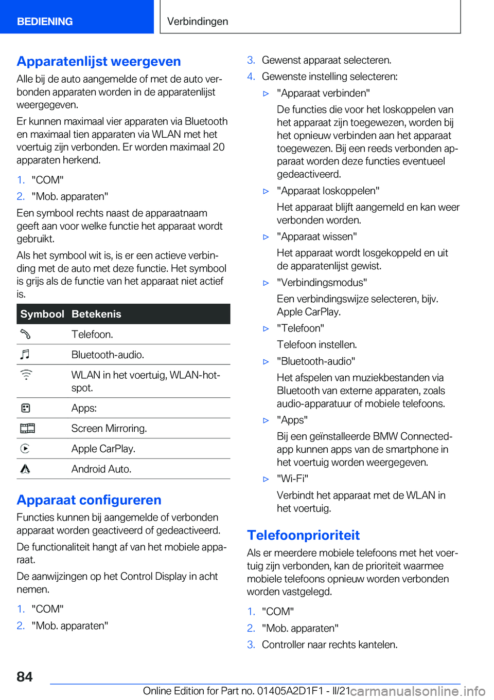 BMW X6 M 2021  Instructieboekjes (in Dutch) �A�p�p�a�r�a�t�e�n�l�i�j�s�t��w�e�e�r�g�e�v�e�n
�A�l�l�e��b�i�j��d�e��a�u�t�o��a�a�n�g�e�m�e�l�d�e��o�f��m�e�t��d�e��a�u�t�o��v�e�rj
�b�o�n�d�e�n��a�p�p�a�r�a�t�e�n��w�o�r�d�e�n��i�n��d