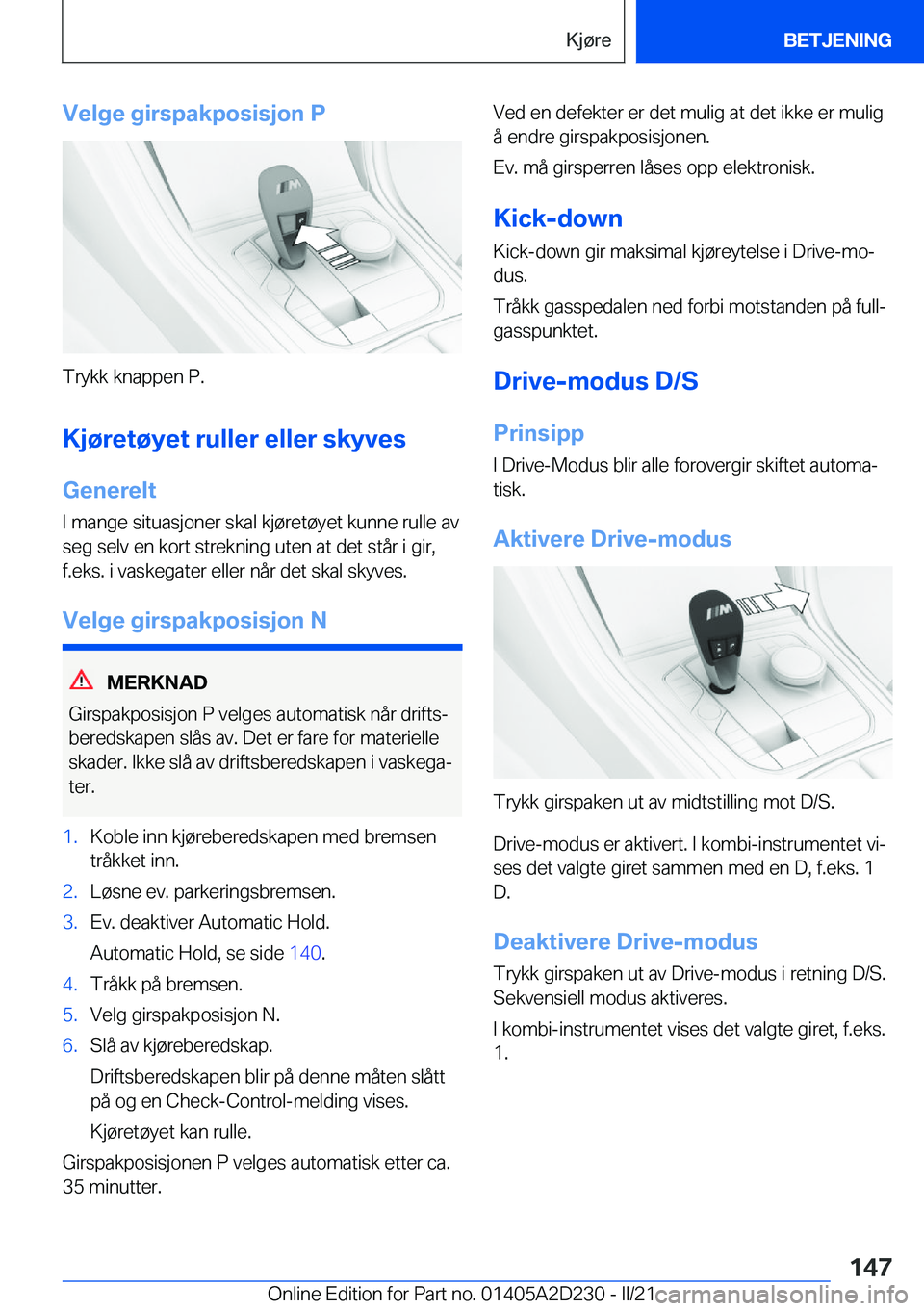 BMW X6 M 2021  InstruksjonsbØker (in Norwegian) �V�e�l�g�e��g�i�r�s�p�a�k�p�o�s�i�s�j�o�n��P
�T�r�y�k�k��k�n�a�p�p�e�n��P�.�K�j�