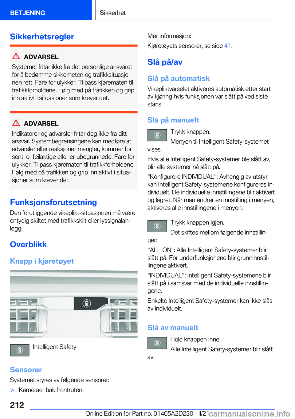 BMW X6 M 2021  InstruksjonsbØker (in Norwegian) �S�i�k�k�e�r�h�e�t�s�r�e�g�l�e�r
�A�D�V�A�R�S�E�L
�S�y�s�t�e�m�e�t��f�r�i�t�a�r��i�k�k�e��f�r�a��d�e�t��p�e�r�s�o�n�l�i�g�e��a�n�s�v�a�r�e�t
�f�o�r��å��b�e�d�