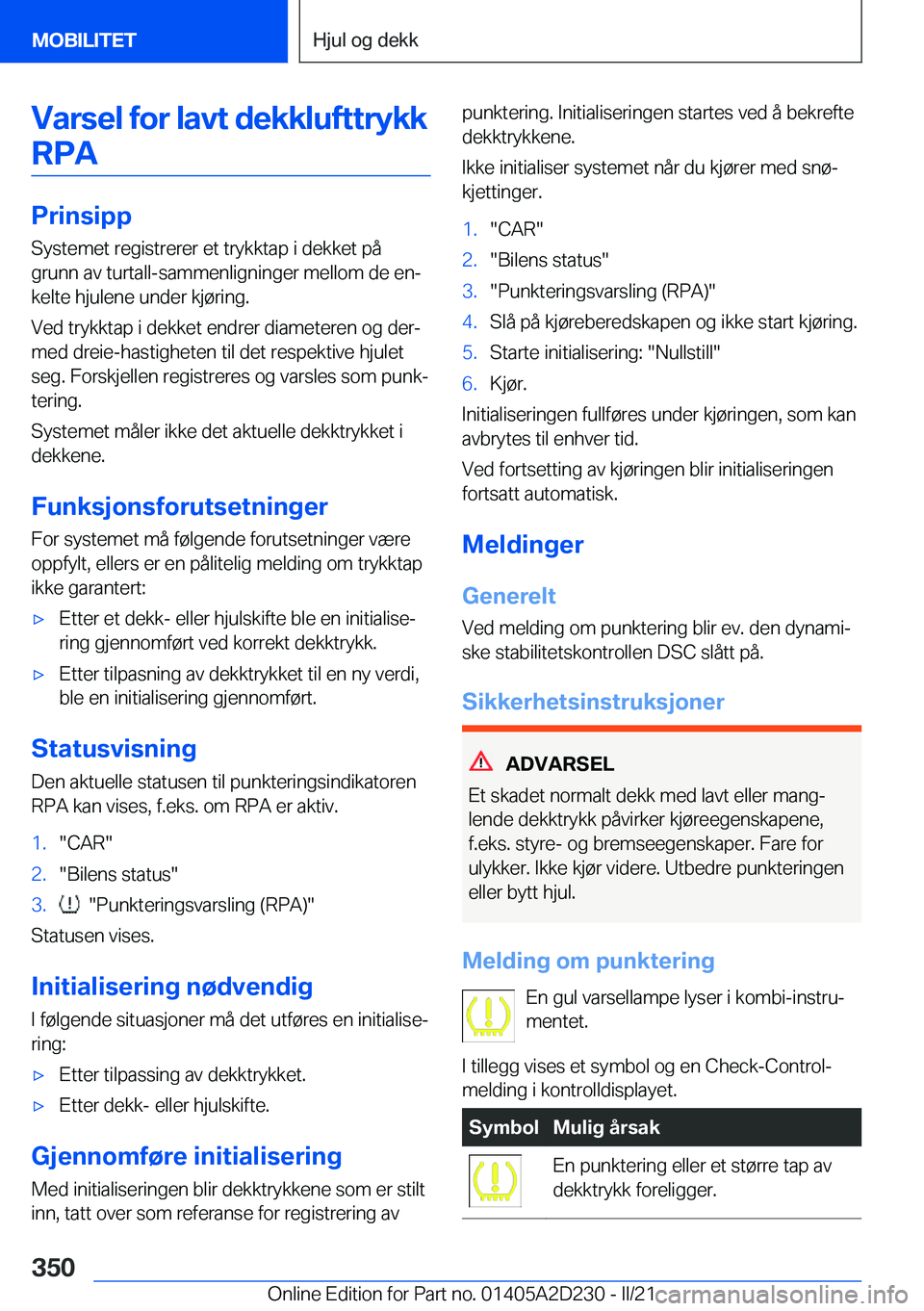 BMW X6 M 2021  InstruksjonsbØker (in Norwegian) �V�a�r�s�e�l��f�o�r��l�a�v�t��d�e�k�k�l�u�f�t�t�r�y�k�k�R�P�A
�P�r�i�n�s�i�p�p
�S�y�s�t�e�m�e�t��r�e�g�i�s�t�r�e�r�e�r��e�t��t�r�y�k�k�t�a�p��i��d�e�k�k�e�t��p�å
�g�r�u�n�n��a�v��t�u�r�t�a