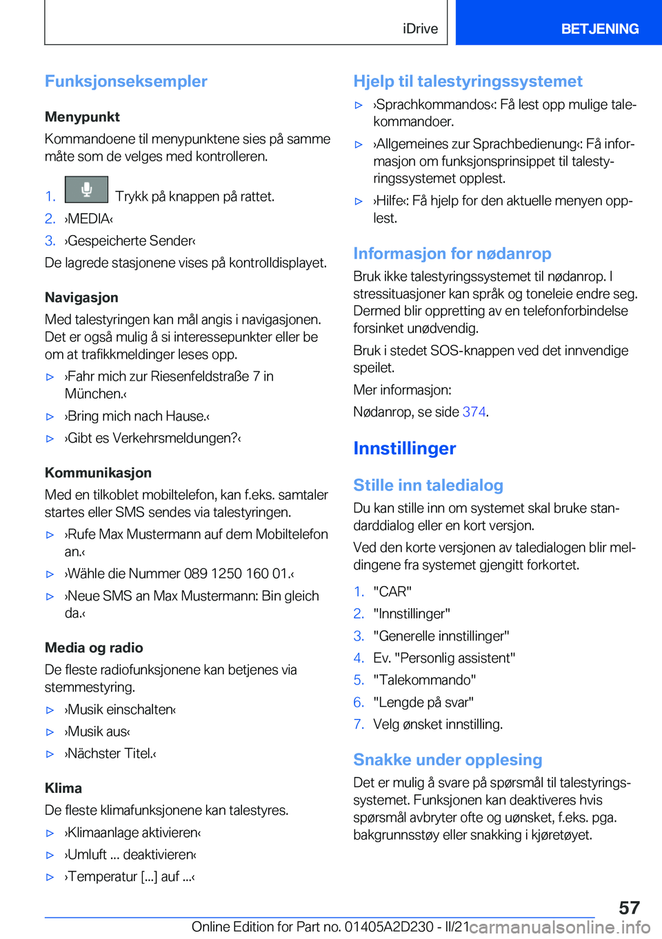 BMW X6 M 2021  InstruksjonsbØker (in Norwegian) �F�u�n�k�s�j�o�n�s�e�k�s�e�m�p�l�e�r�M�e�n�y�p�u�n�k�t
�K�o�m�m�a�n�d�o�e�n�e��t�i�l��m�e�n�y�p�u�n�k�t�e�n�e��s�i�e�s��p�å��s�a�m�m�e �m�å�t�e��s�o�m��d�e��v�e�l�g�e�s��m�e�d��k�o�n�t�r�o