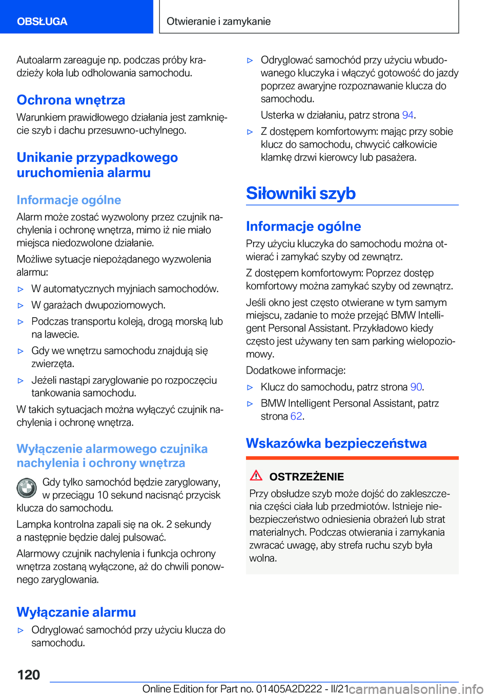 BMW X6 M 2021  Instrukcja obsługi (in Polish) �A�u�t�o�a�l�a�r�m��z�a�r�e�a�g�u�j�e��n�p�.��p�o�d�c�z�a�s��p�r�