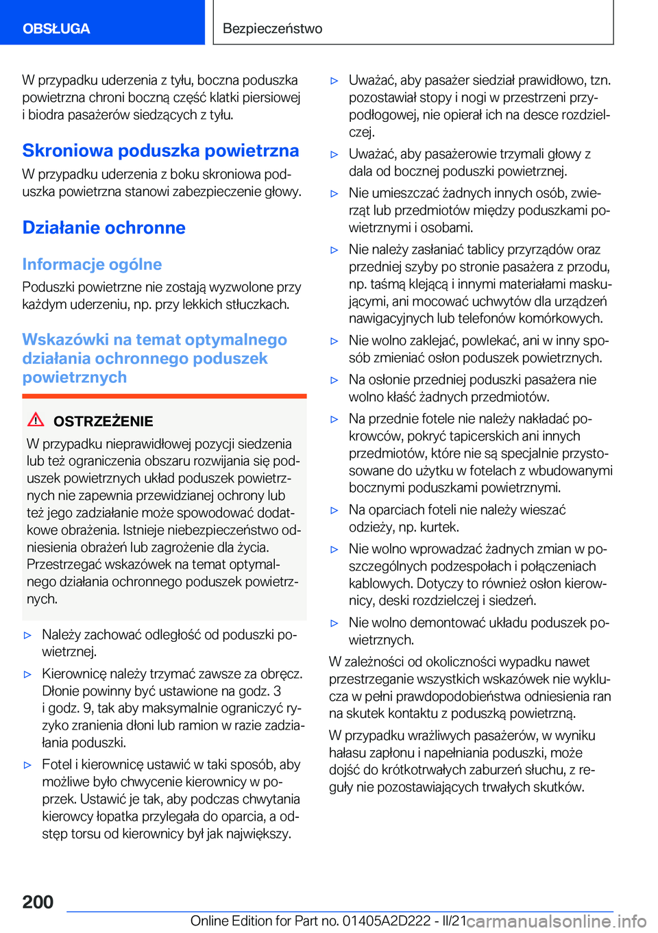 BMW X6 M 2021  Instrukcja obsługi (in Polish) �W��p�r�z�y�p�a�d�k�u��u�d�e�r�z�e�n�i�a��z��t�y�ł�u�,��b�o�c�z�n�a��p�o�d�u�s�z�k�a�p�o�w�i�e�t�r�z�n�a��c�h�r�o�n�i��b�o�c�z�n�