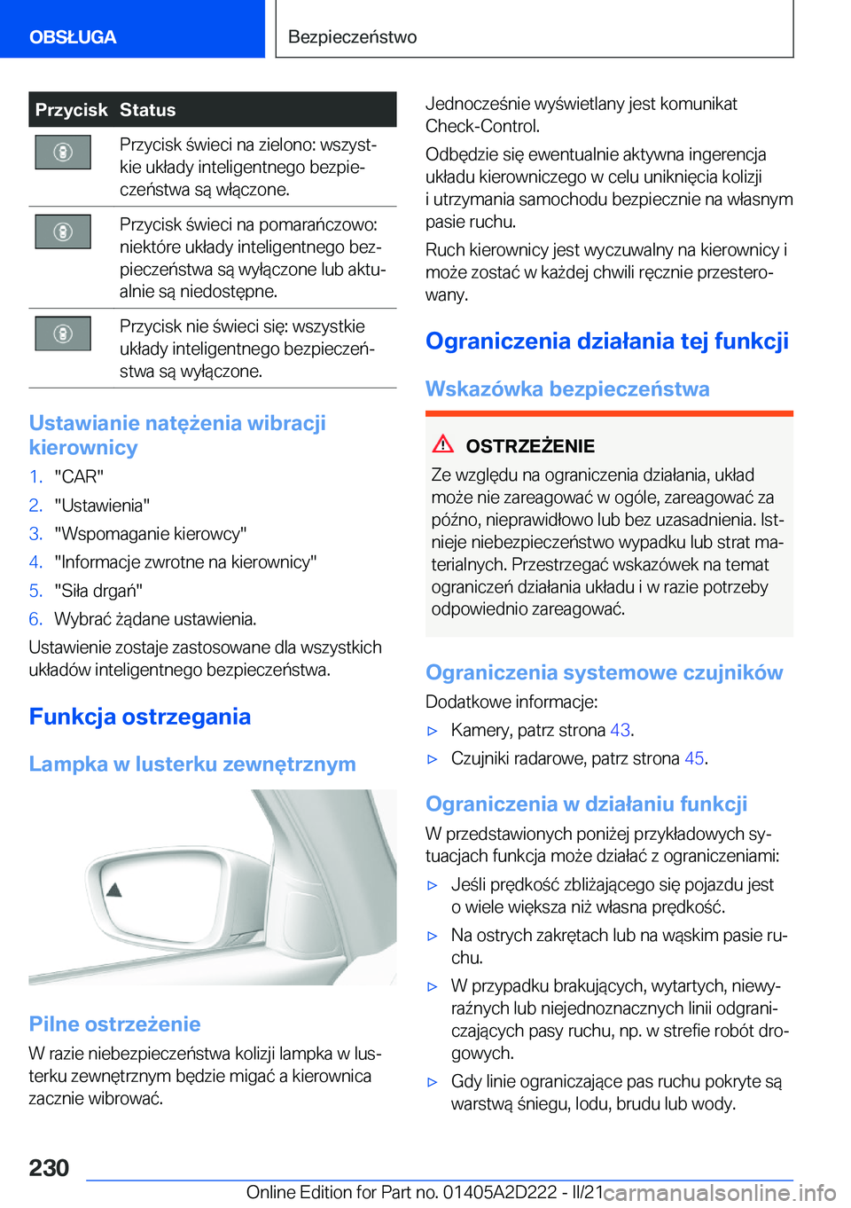 BMW X6 M 2021  Instrukcja obsługi (in Polish) �P�r�z�y�c�i�s�k�S�t�a�t�u�s�P�r�z�y�c�i�s�k��w�i�e�c�i��n�a��z�i�e�l�o�n�o�:��w�s�z�y�s�tj
�k�i�e��u�k�ł�a�d�y��i�n�t�e�l�i�g�e�n�t�n�e�g�o��b�e�z�p�i�ej
�c�z�e�
