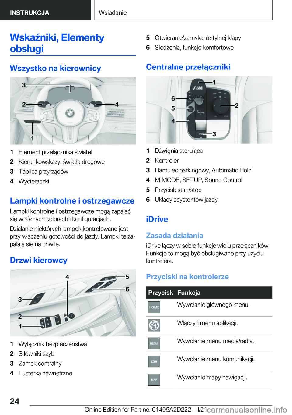 BMW X6 M 2021  Instrukcja obsługi (in Polish) �W�s�k�a7�n�i�k�i�,��E�l�e�m�e�n�t�y�o�b�s�ł�u�g�i
�W�s�z�y�s�t�k�o��n�a��k�i�e�r�o�w�n�i�c�y
�1�E�l�e�m�e�n�t��p�r�z�e�ł�