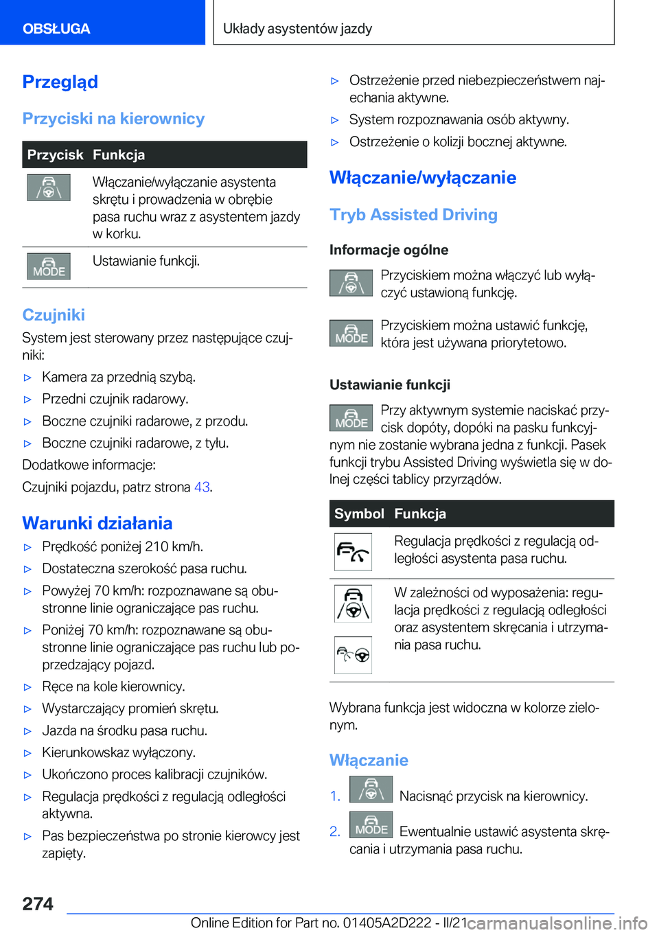 BMW X6 M 2021  Instrukcja obsługi (in Polish) �P�r�z�e�g�l�ą�d�P�r�z�y�c�i�s�k�i��n�a��k�i�e�r�o�w�n�i�c�y�P�r�z�y�c�i�s�k�F�u�n�k�c�j�a�W�ł�