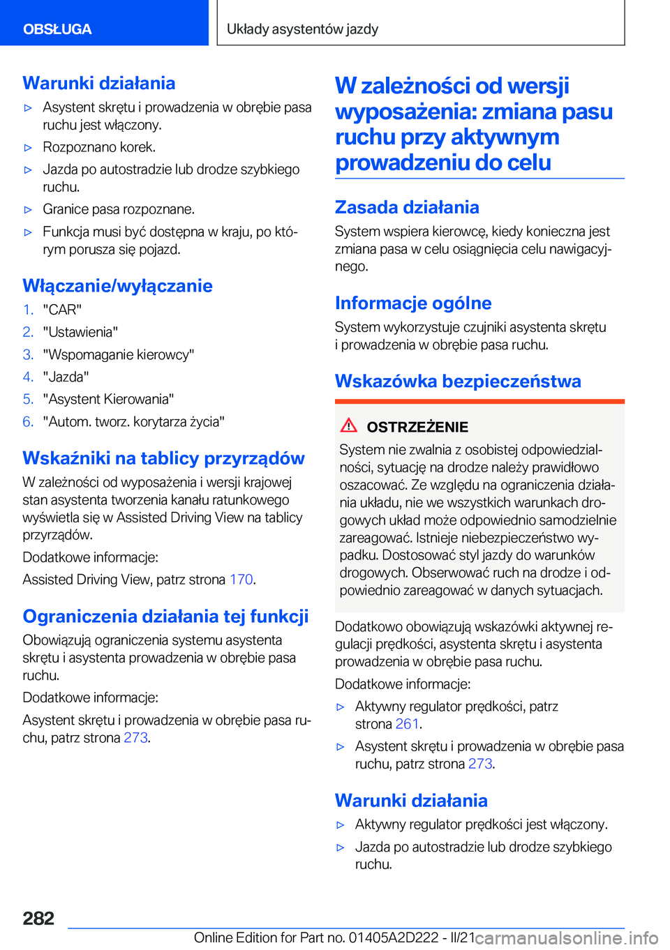 BMW X6 M 2021  Instrukcja obsługi (in Polish) �W�a�r�u�n�k�i��d�z�i�a�ł�a�n�i�a'x�A�s�y�s�t�e�n�t��s�k�r�