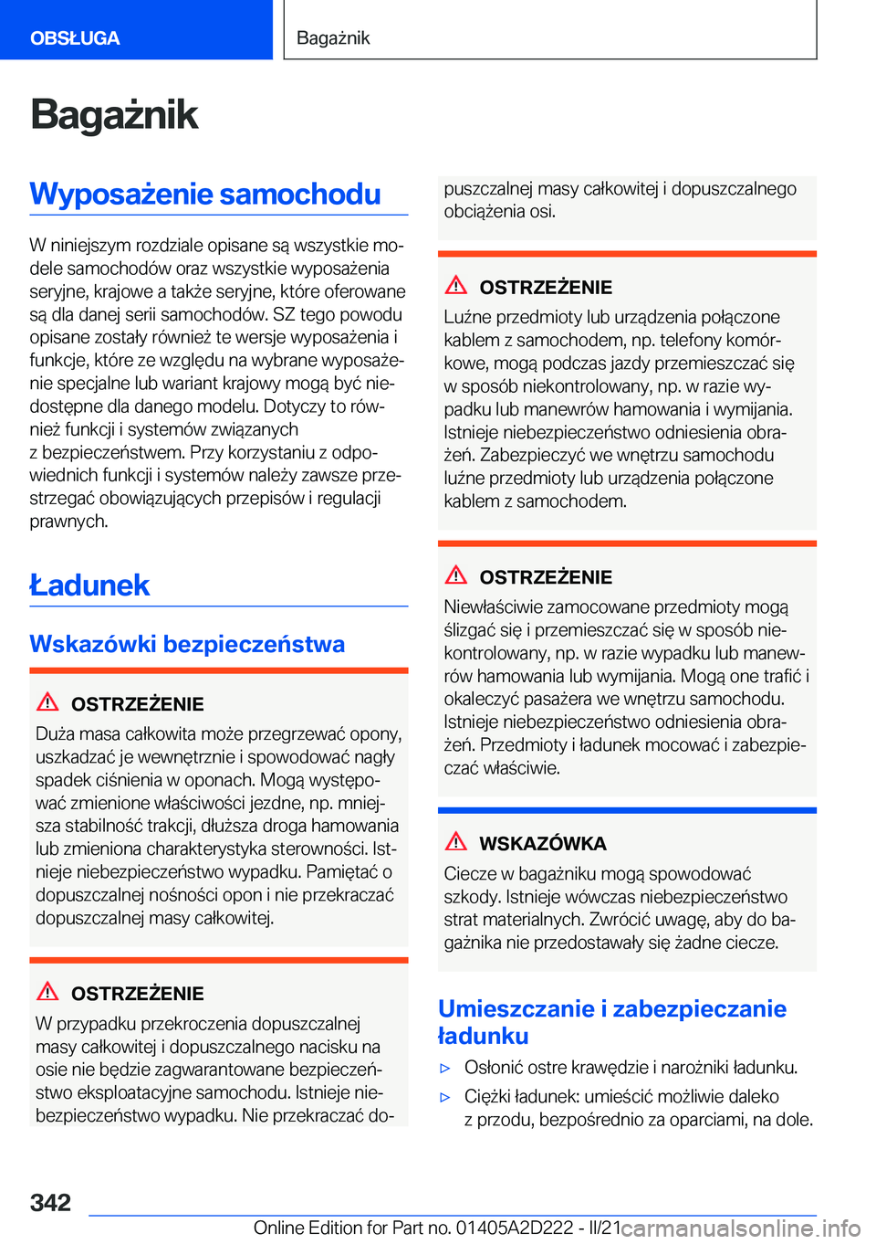 BMW X6 M 2021  Instrukcja obsługi (in Polish) �B�a�g�a9�n�i�k�W�y�p�o�s�a9�e�n�i�e��s�a�m�o�c�h�o�d�u
�W��n�i�n�i�e�j�s�z�y�m��r�o�z�d�z�i�a�l�e��o�p�i�s�a�n�e��s�