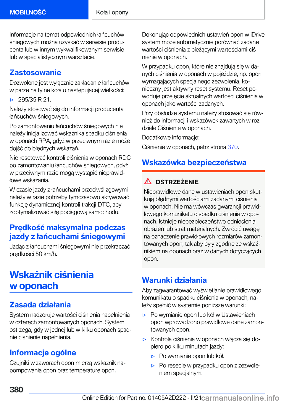 BMW X6 M 2021  Instrukcja obsługi (in Polish) �I�n�f�o�r�m�a�c�j�e��n�a��t�e�m�a�t��o�d�p�o�w�i�e�d�n�i�c�h��ł�a�