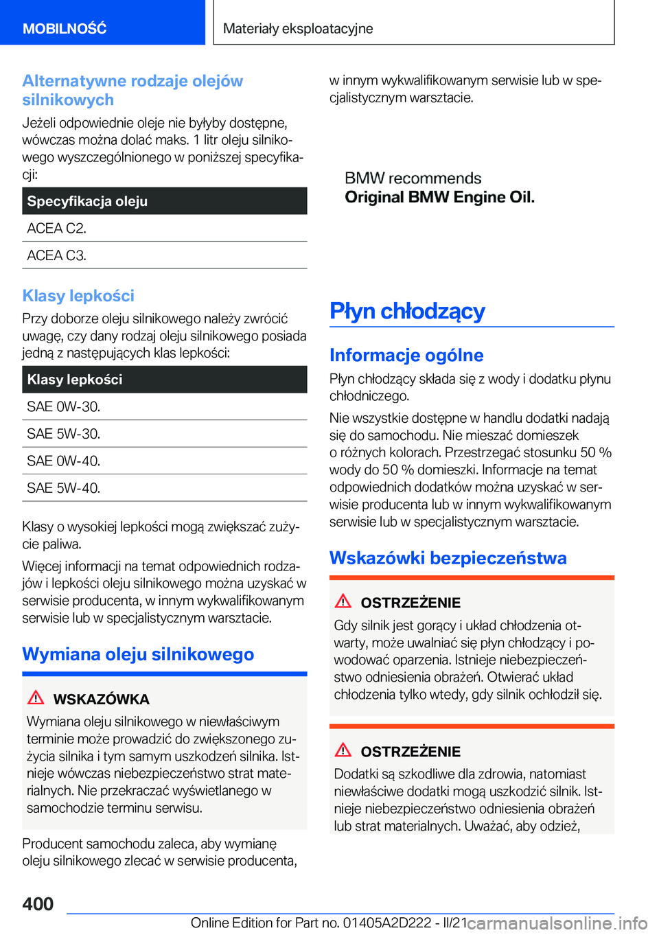 BMW X6 M 2021  Instrukcja obsługi (in Polish) �A�l�t�e�r�n�a�t�y�w�n�e��r�o�d�z�a�j�e��o�l�e�j�