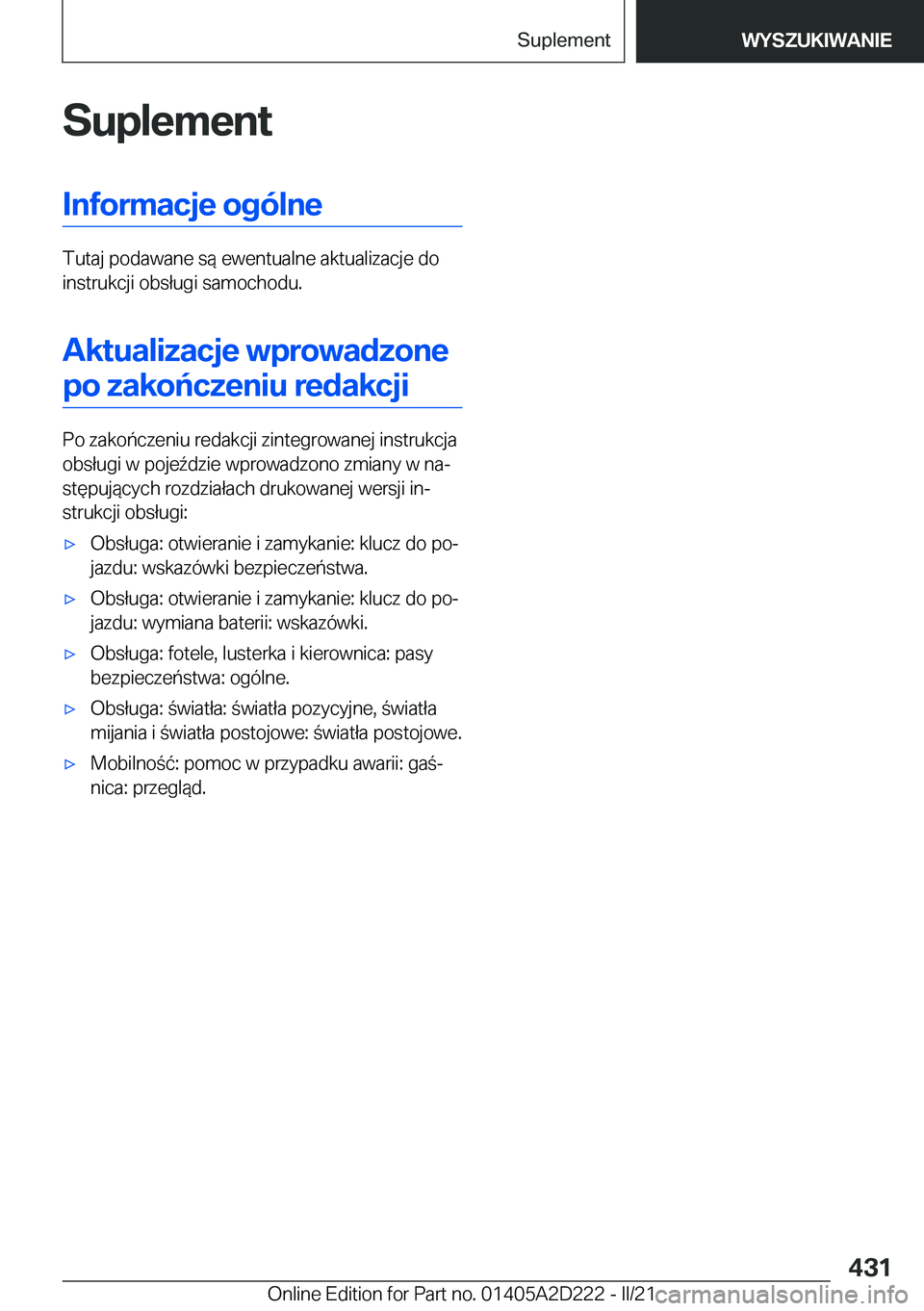 BMW X6 M 2021  Instrukcja obsługi (in Polish) �S�u�p�l�e�m�e�n�t�I�n�f�o�r�m�a�c�j�e��o�g�