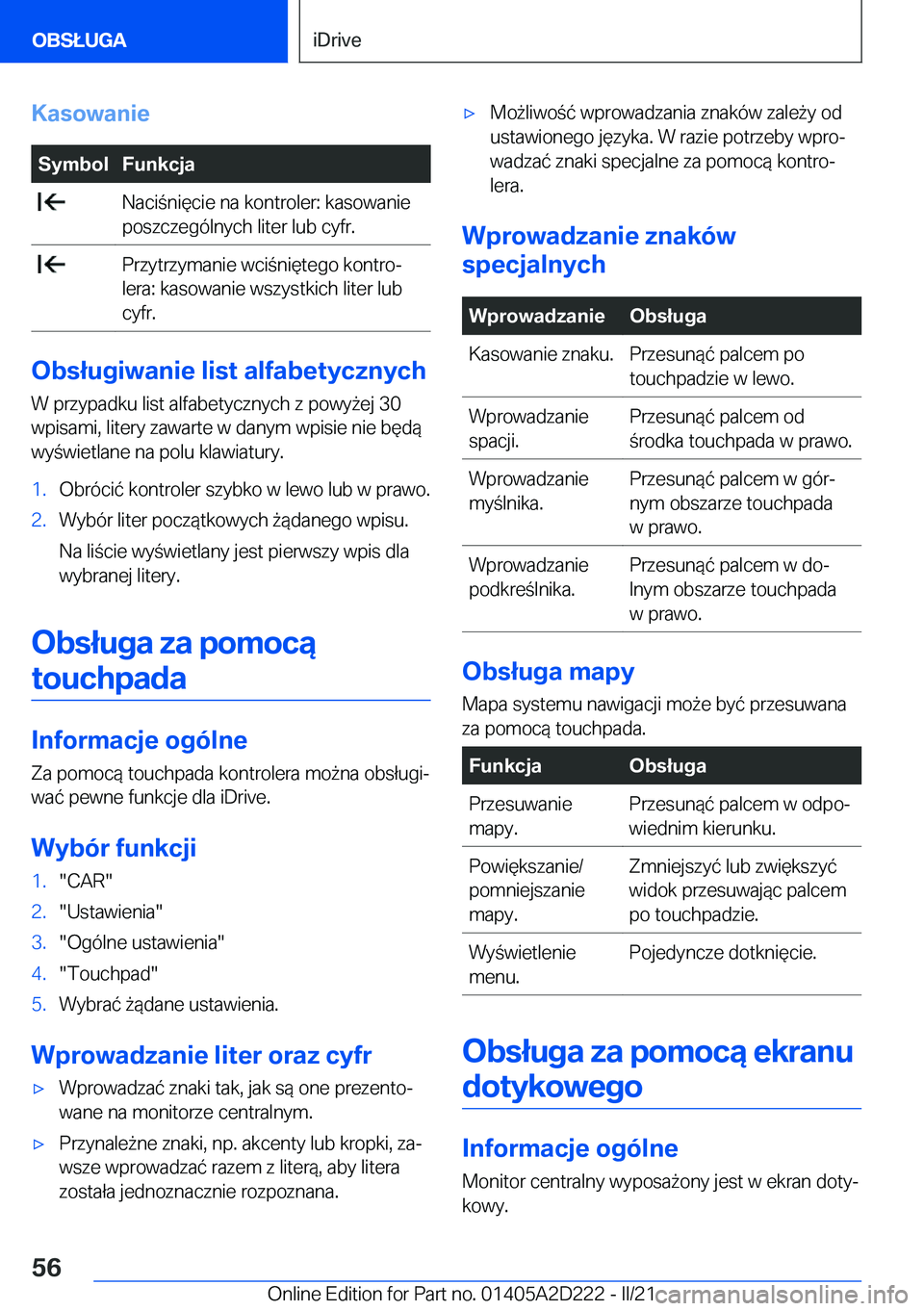 BMW X6 M 2021  Instrukcja obsługi (in Polish) �K�a�s�o�w�a�n�i�e�S�y�m�b�o�l�F�u�n�k�c�j�a��N�a�c�i�n�i�