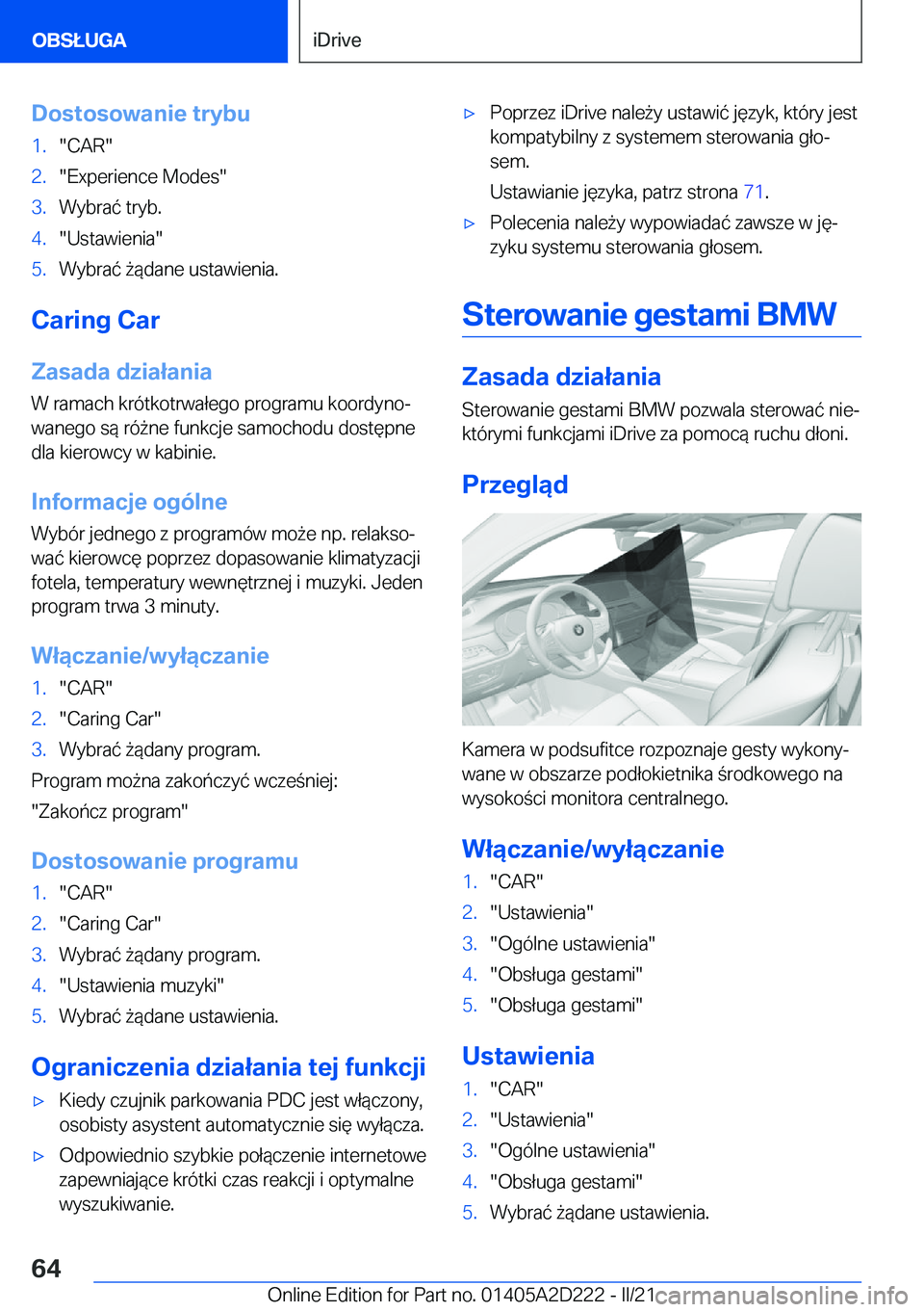 BMW X6 M 2021  Instrukcja obsługi (in Polish) �D�o�s�t�o�s�o�w�a�n�i�e��t�r�y�b�u�1�.��C�A�R��2�.��E�x�p�e�r�i�e�n�c�e��M�o�d�e�s��3�.�W�y�b�r�a�