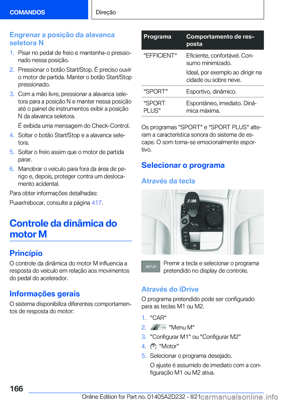 BMW X6 M 2021  Manual do condutor (in Portuguese) �E�n�g�r�e�n�a�r��a��p�o�s�i�