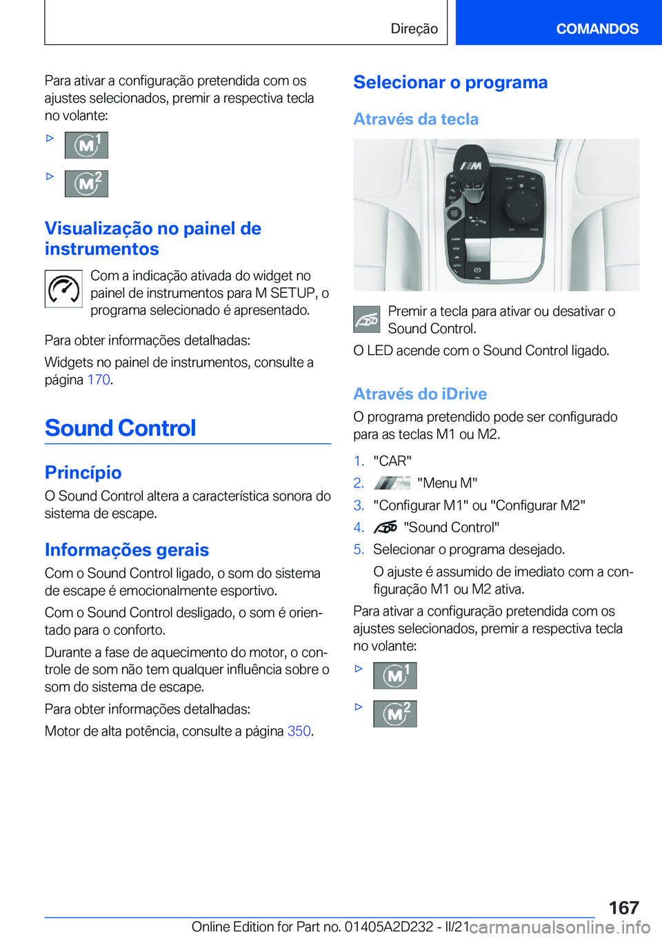 BMW X6 M 2021  Manual do condutor (in Portuguese) �P�a�r�a��a�t�i�v�a�r��a��c�o�n�f�i�g�u�r�a�
